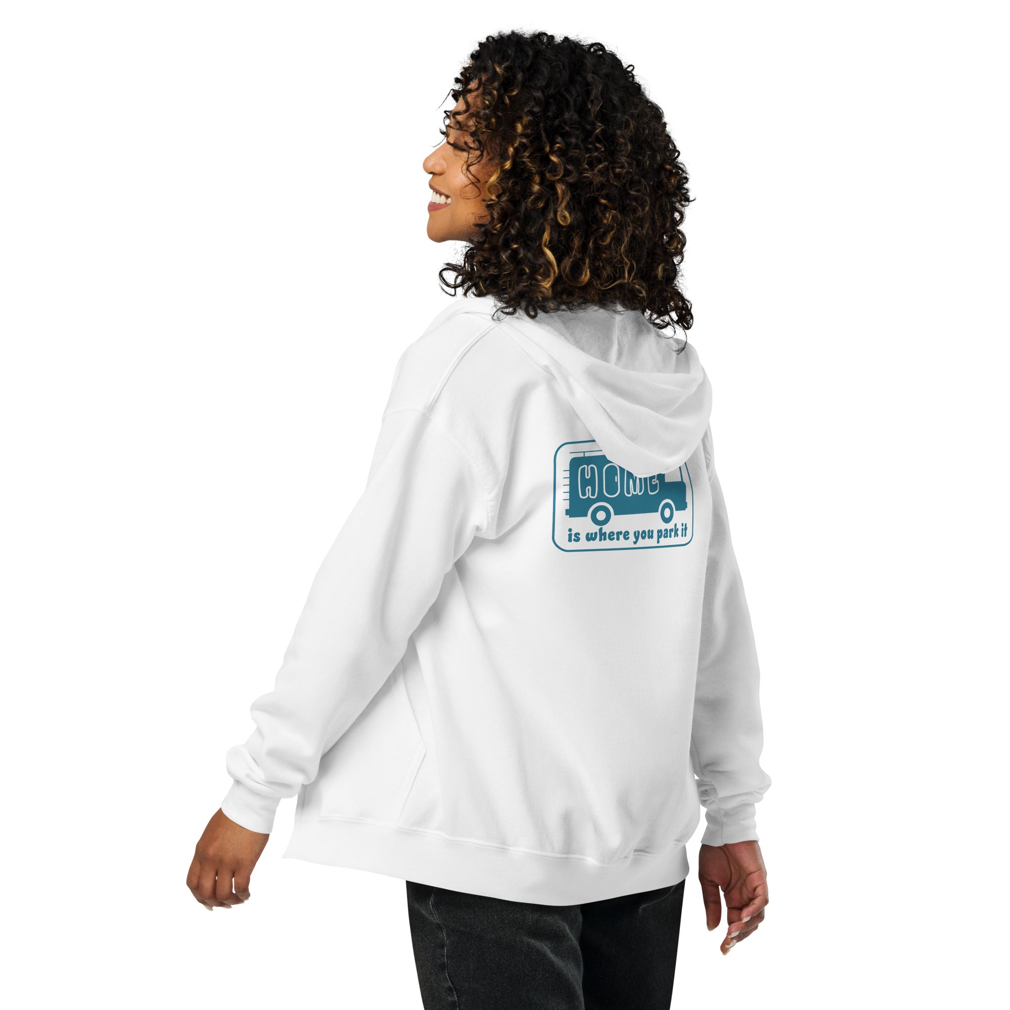 Unisex heavy blend zip hoodie Blue Camper Van Home is where you park it