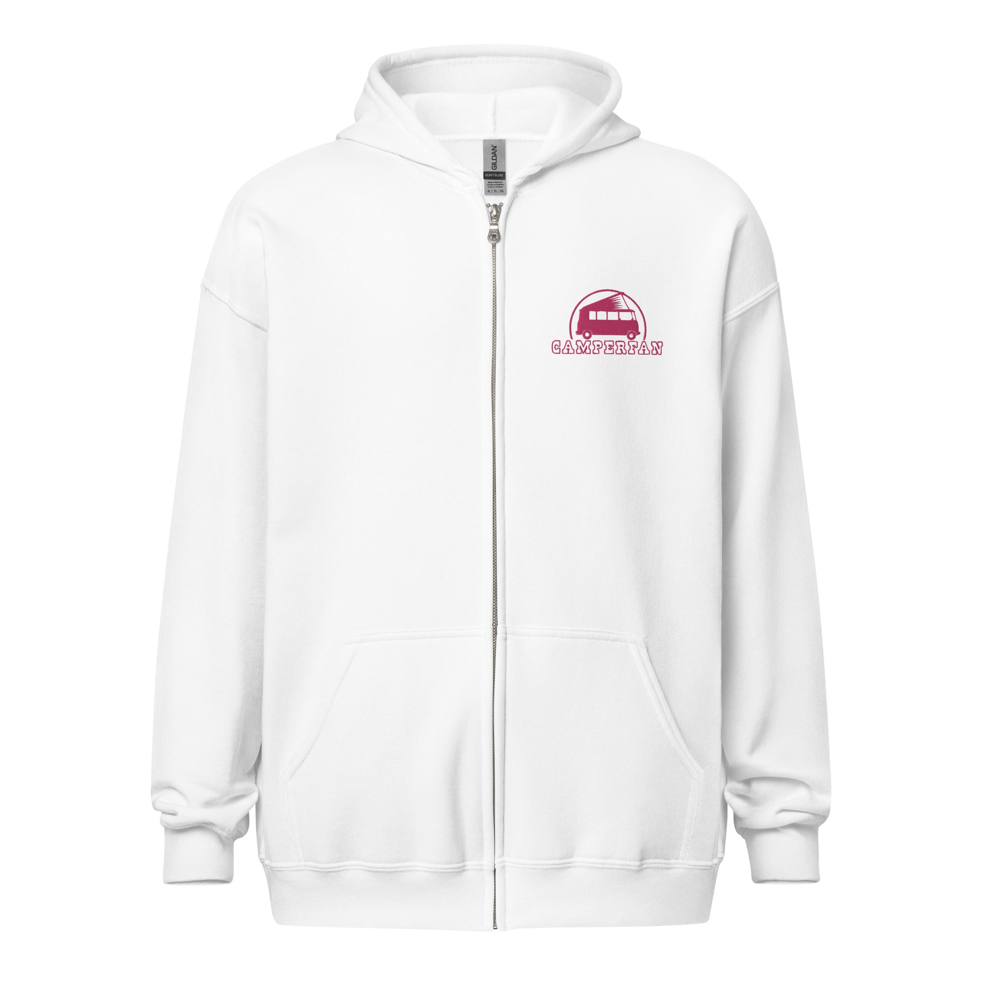 Unisex heavy blend zip hoodie Camperfan flamingo embroidered pattern