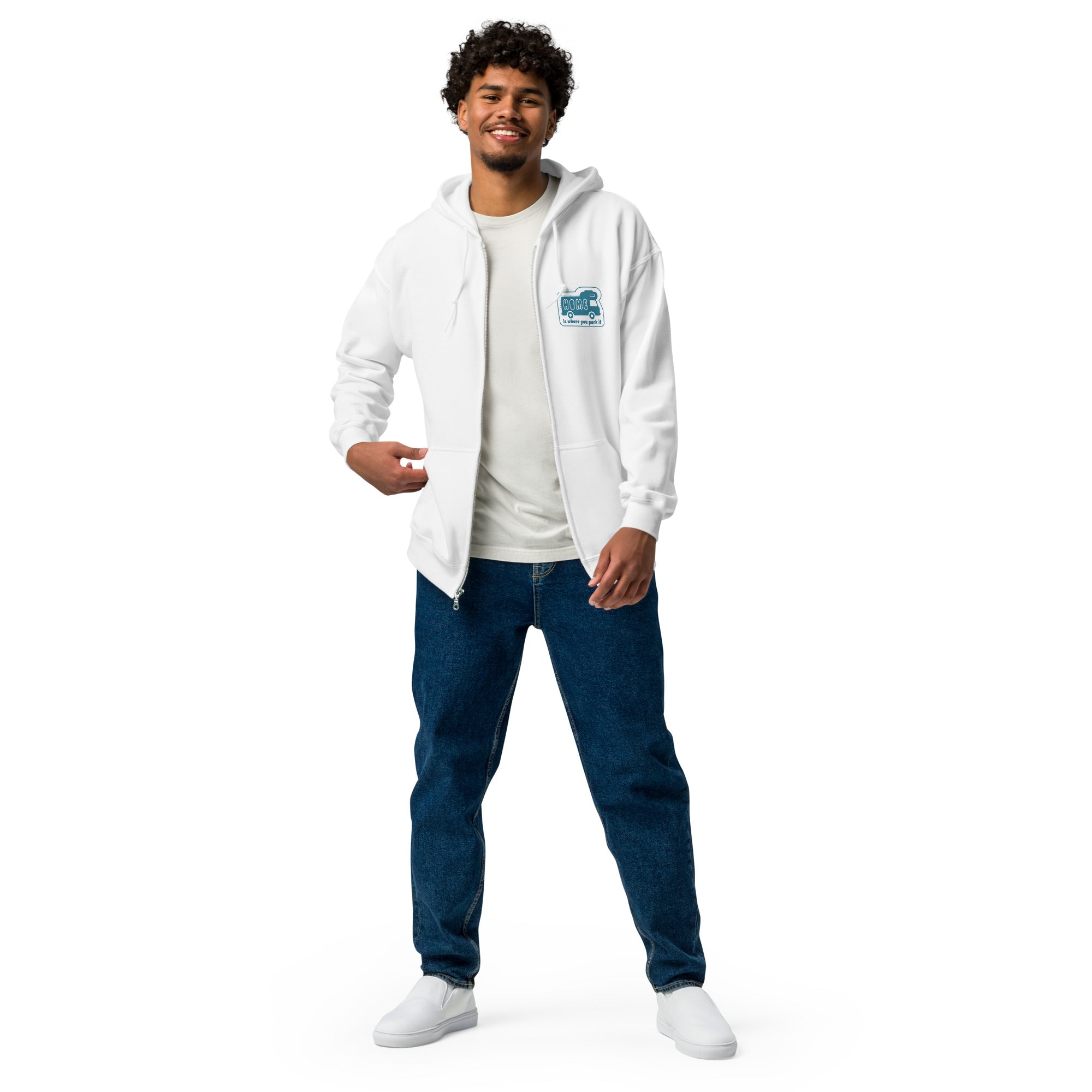 Unisex heavy blend zip hoodie Blue Camper Van Home is where you park it