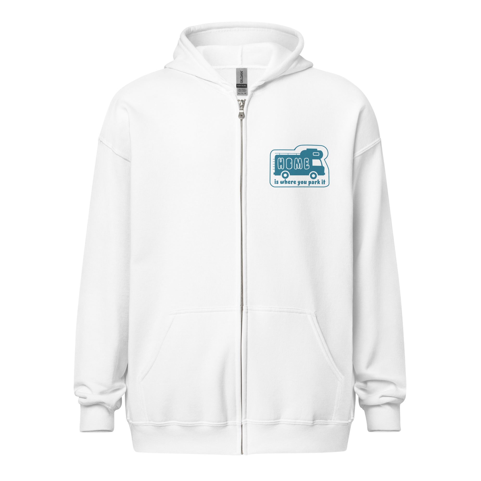 Unisex heavy blend zip hoodie Blue Camper Van Home is where you park it