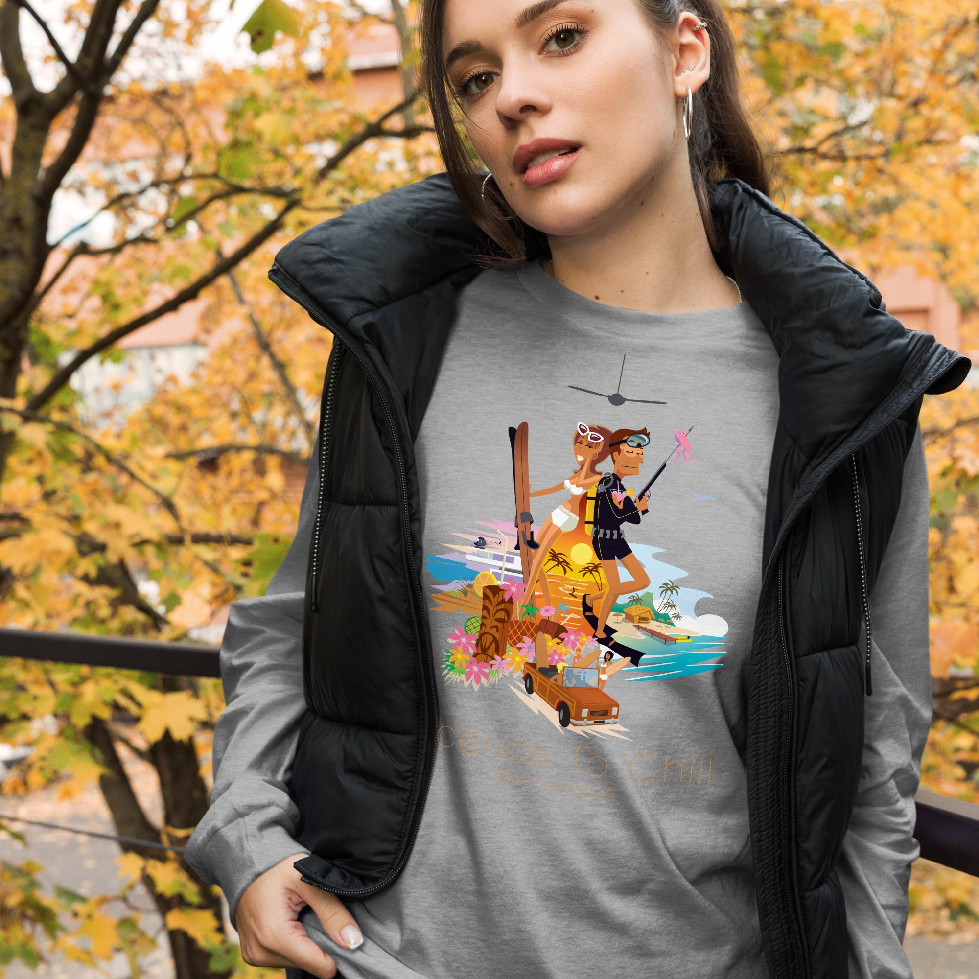 Unisex Long Sleeve Tee License to Chill Vamos a la Playa on heather colors