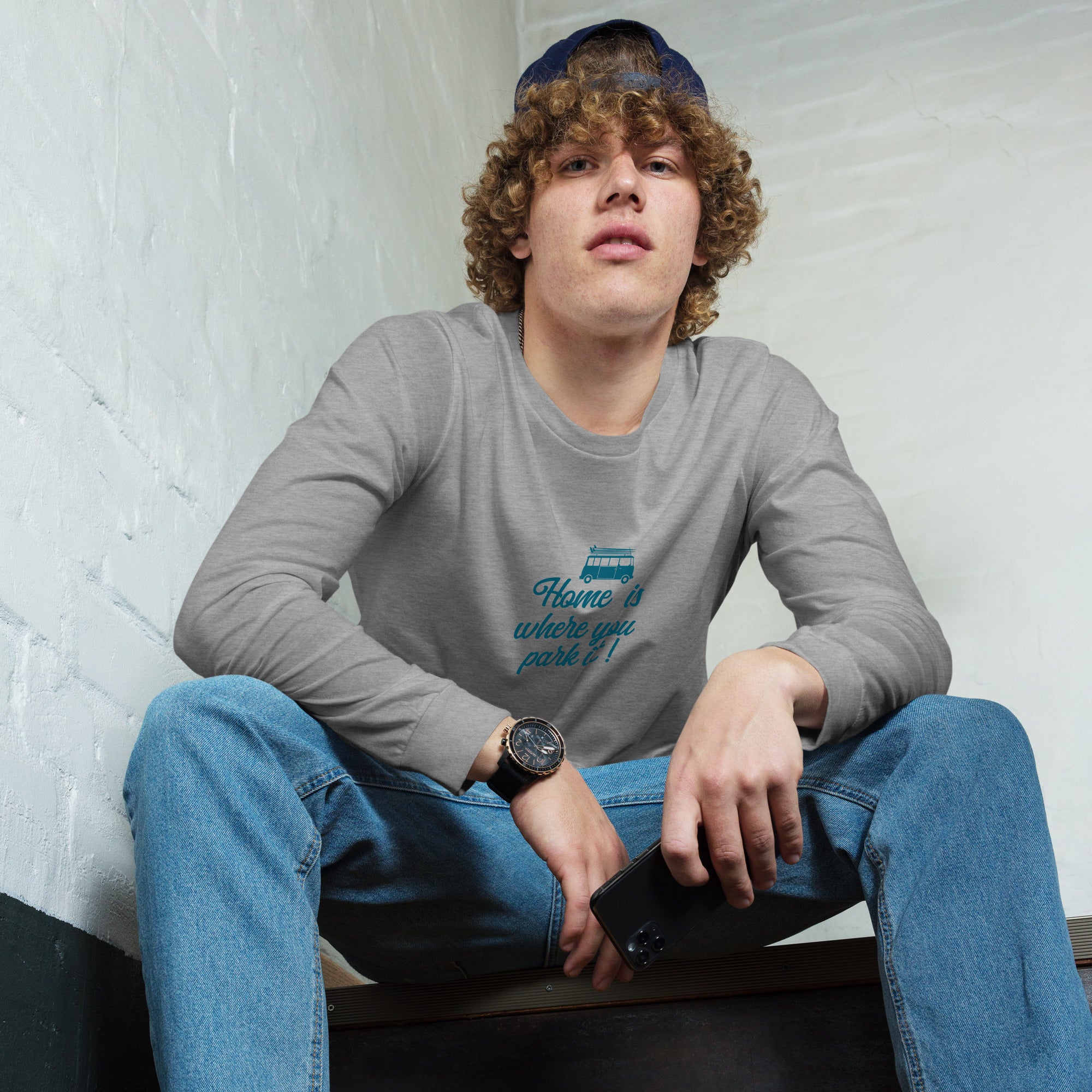 T-shirt unisexe à manches longues Blue Surf Combi Home is where you park it