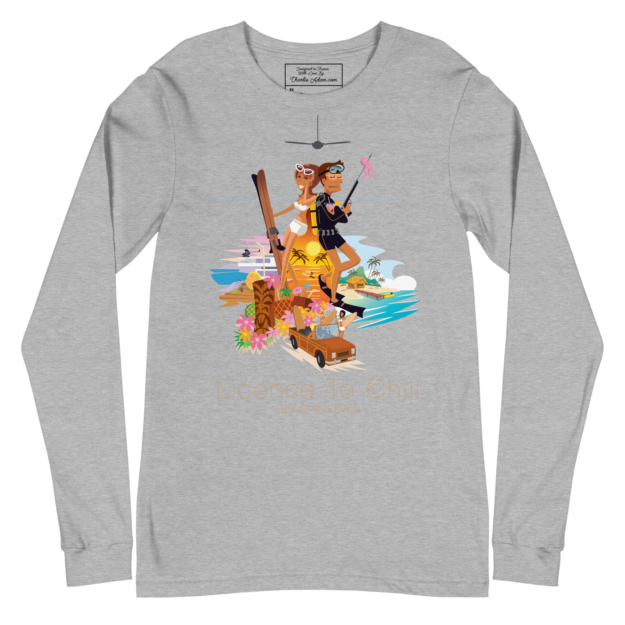 Unisex Long Sleeve Tee License to Chill Vamos a la Playa on heather colors