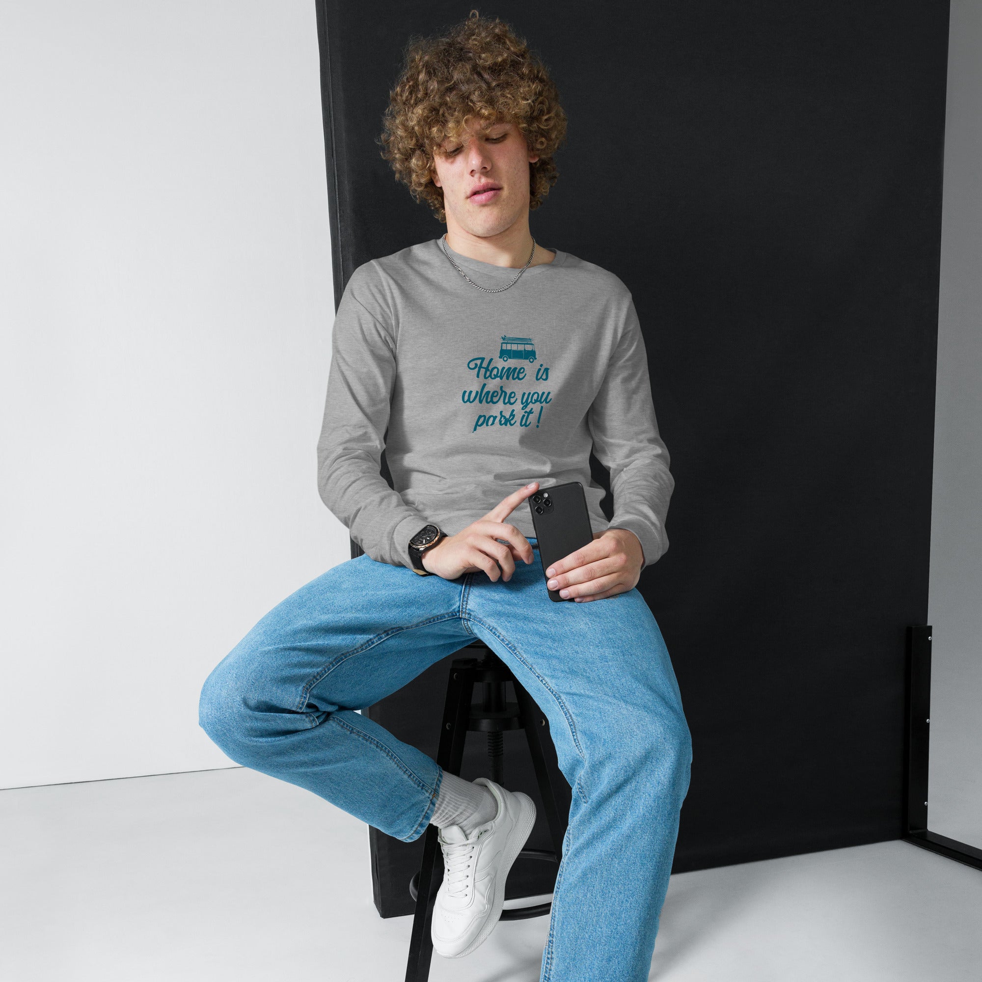 T-shirt unisexe à manches longues Blue Surf Combi Home is where you park it