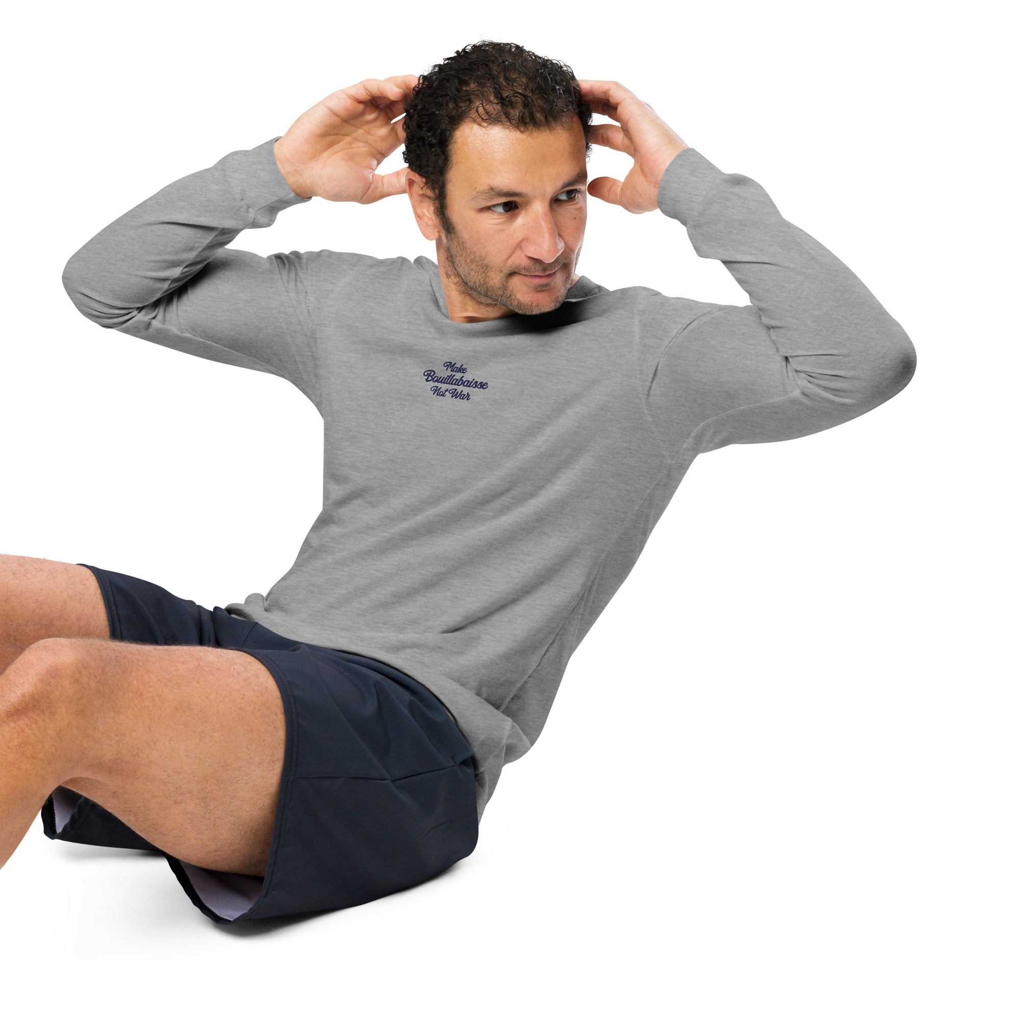 T-shirt unisexe à manches longues Make Bouillabaisse Not War brodé navy