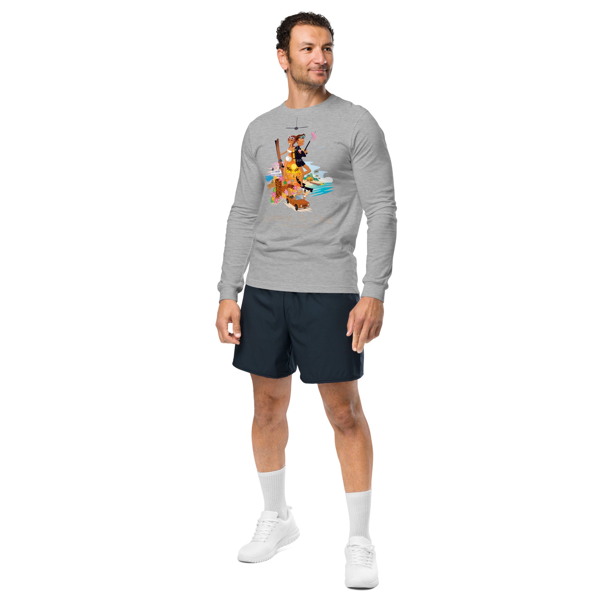 Unisex Long Sleeve Tee License to Chill Vamos a la Playa on heather colors