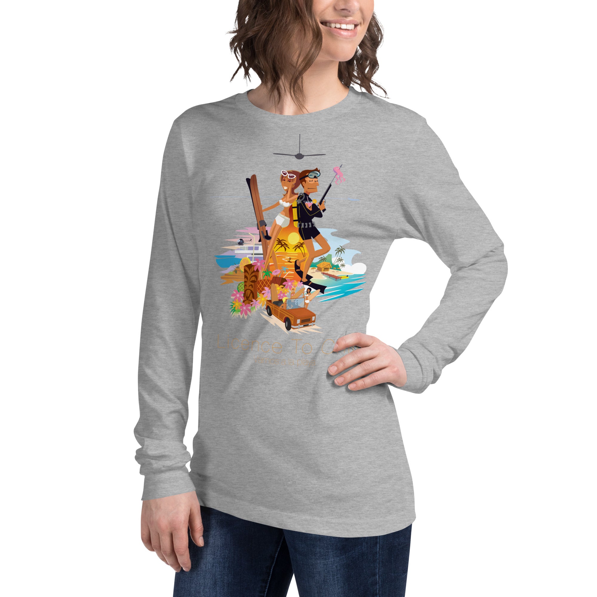 Unisex Long Sleeve Tee License to Chill Vamos a la Playa on heather colors