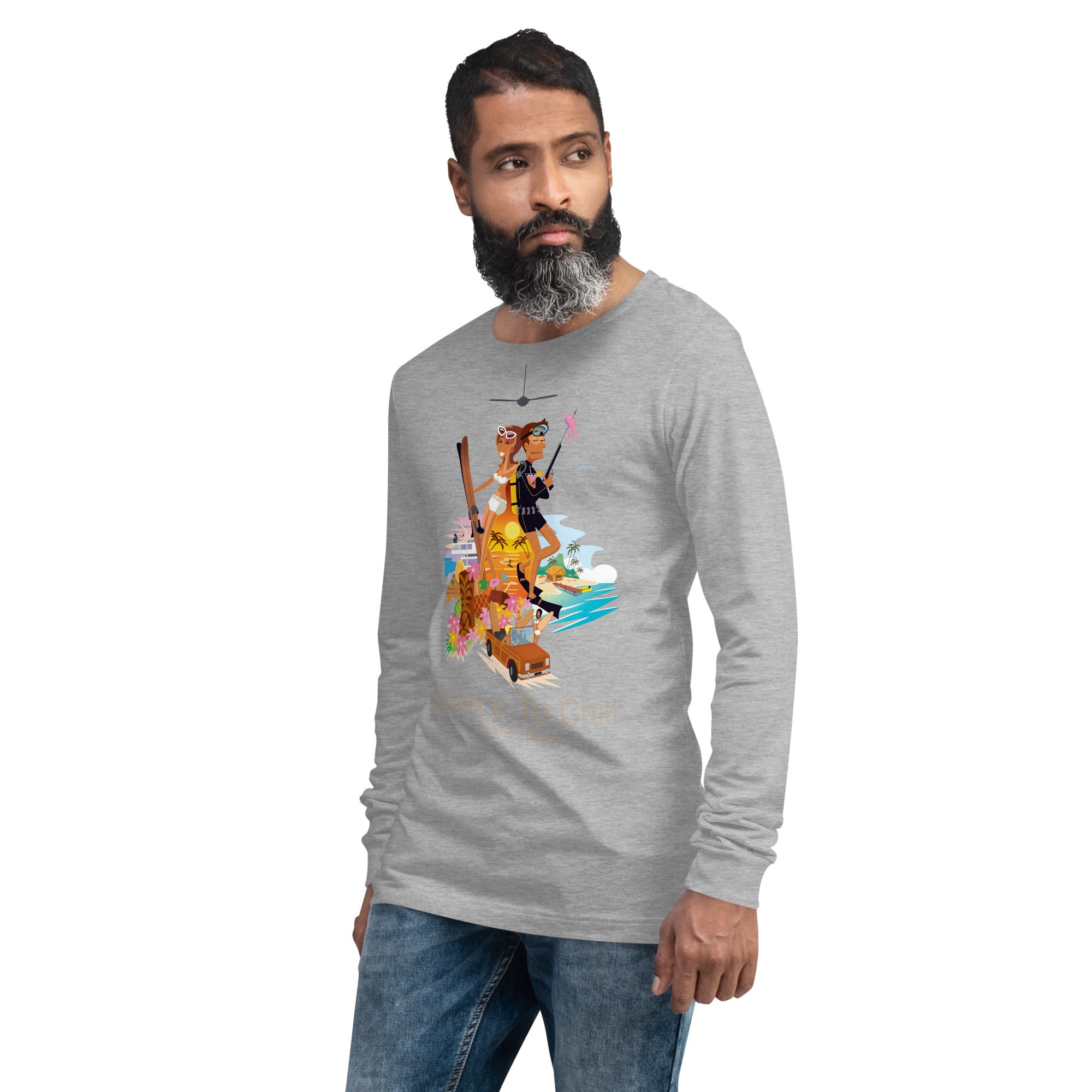 Unisex Long Sleeve Tee License to Chill Vamos a la Playa on heather colors