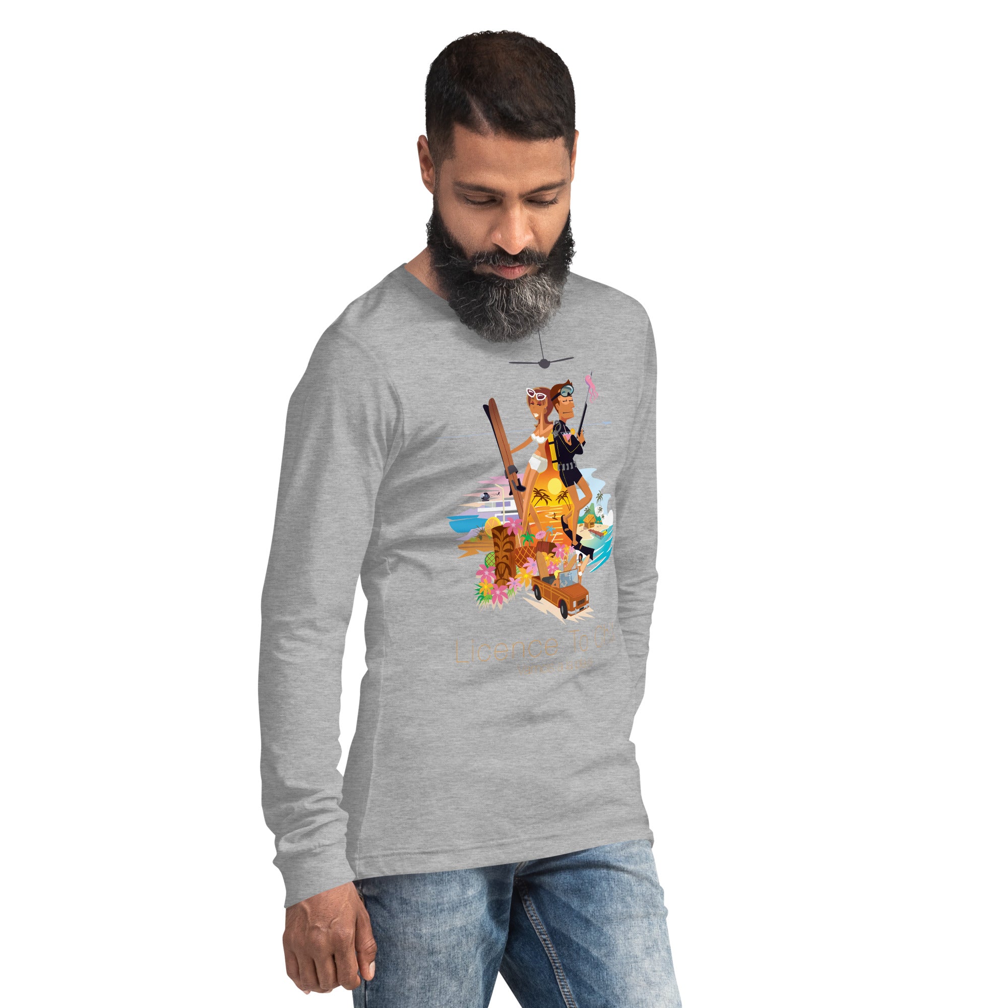 Unisex Long Sleeve Tee License to Chill Vamos a la Playa on heather colors