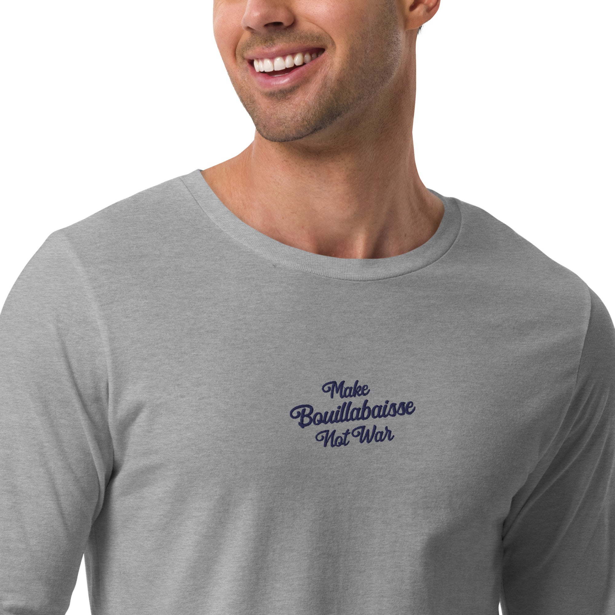 T-shirt unisexe à manches longues Make Bouillabaisse Not War brodé navy