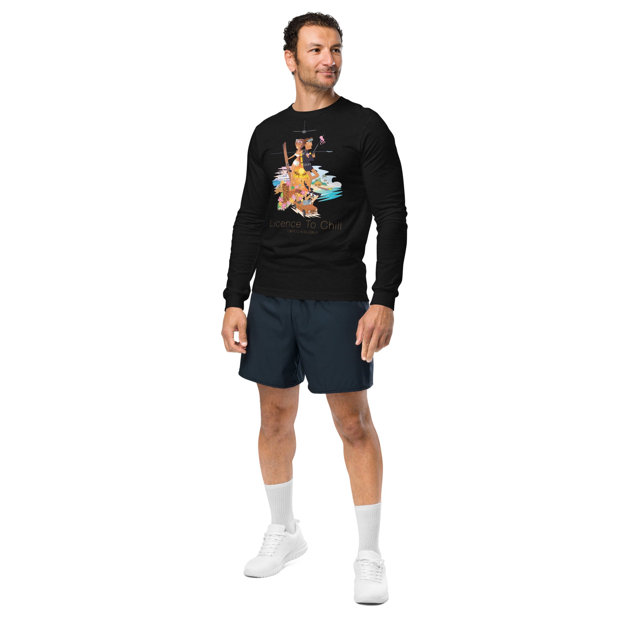 Unisex Long Sleeve Tee License to Chill Vamos a la Playa on heather colors