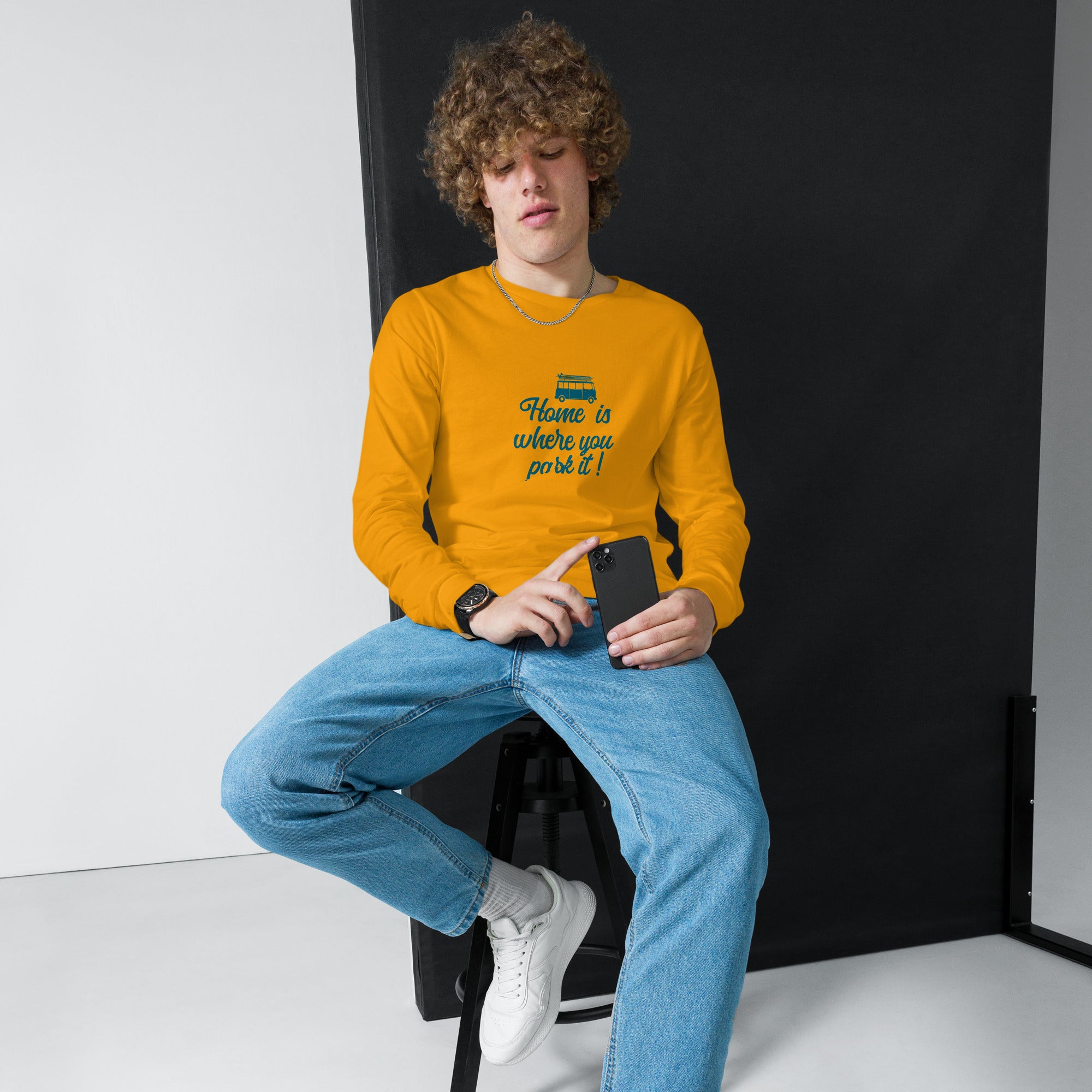 T-shirt unisexe à manches longues Blue Surf Combi Home is where you park it