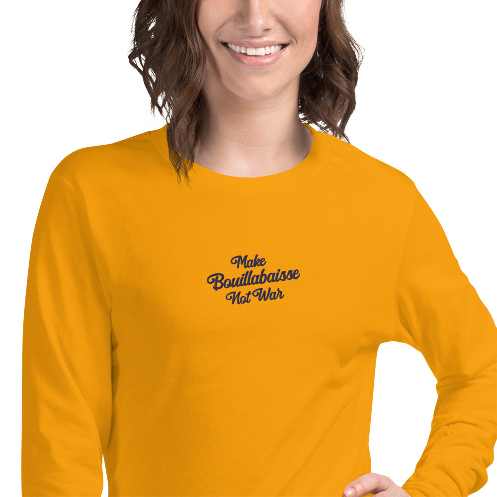 T-shirt unisexe à manches longues Make Bouillabaisse Not War brodé navy