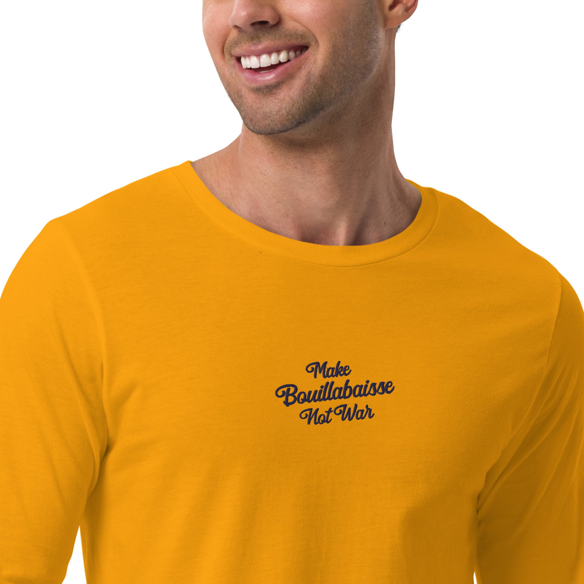 T-shirt unisexe à manches longues Make Bouillabaisse Not War brodé navy