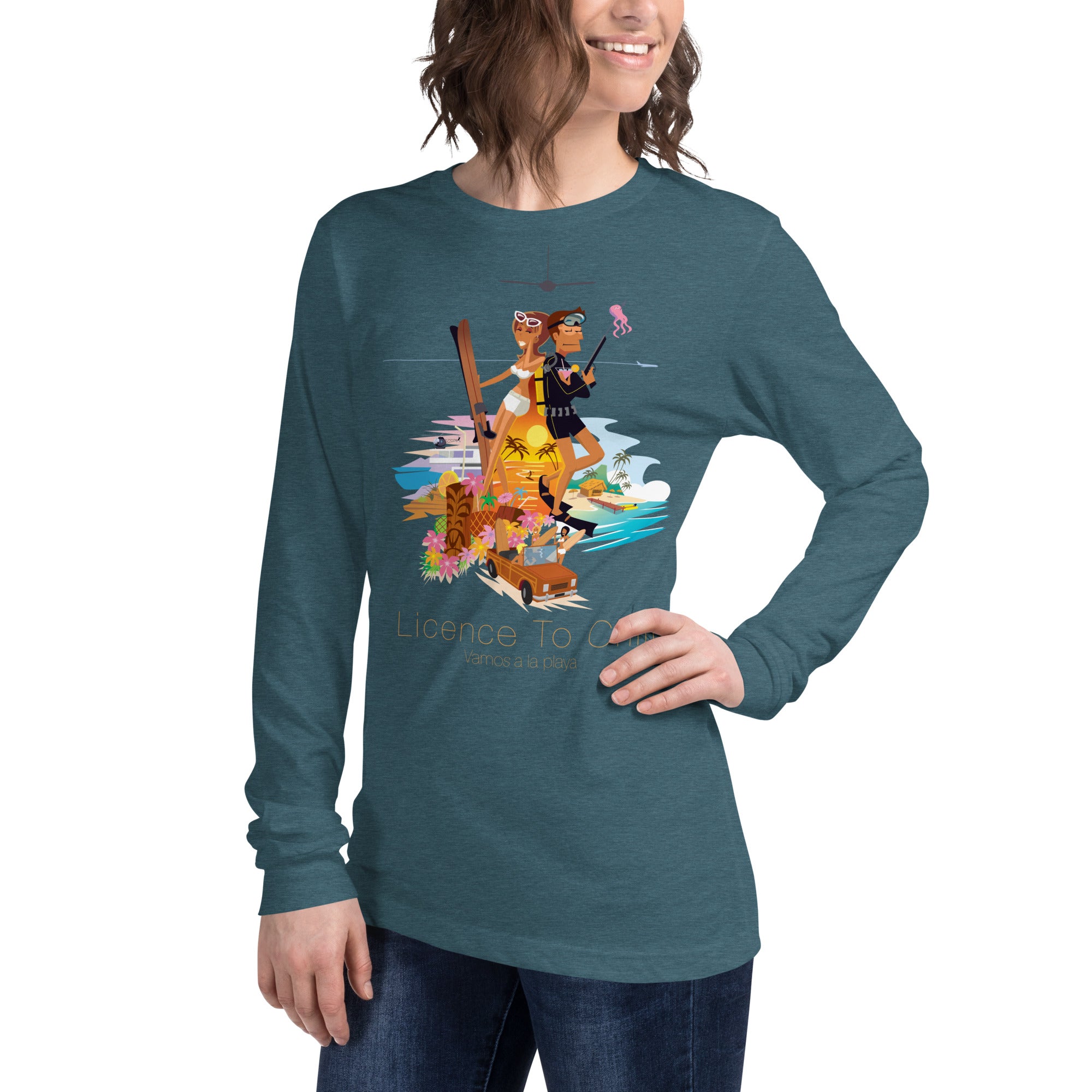 Unisex Long Sleeve Tee License to Chill Vamos a la Playa on heather colors