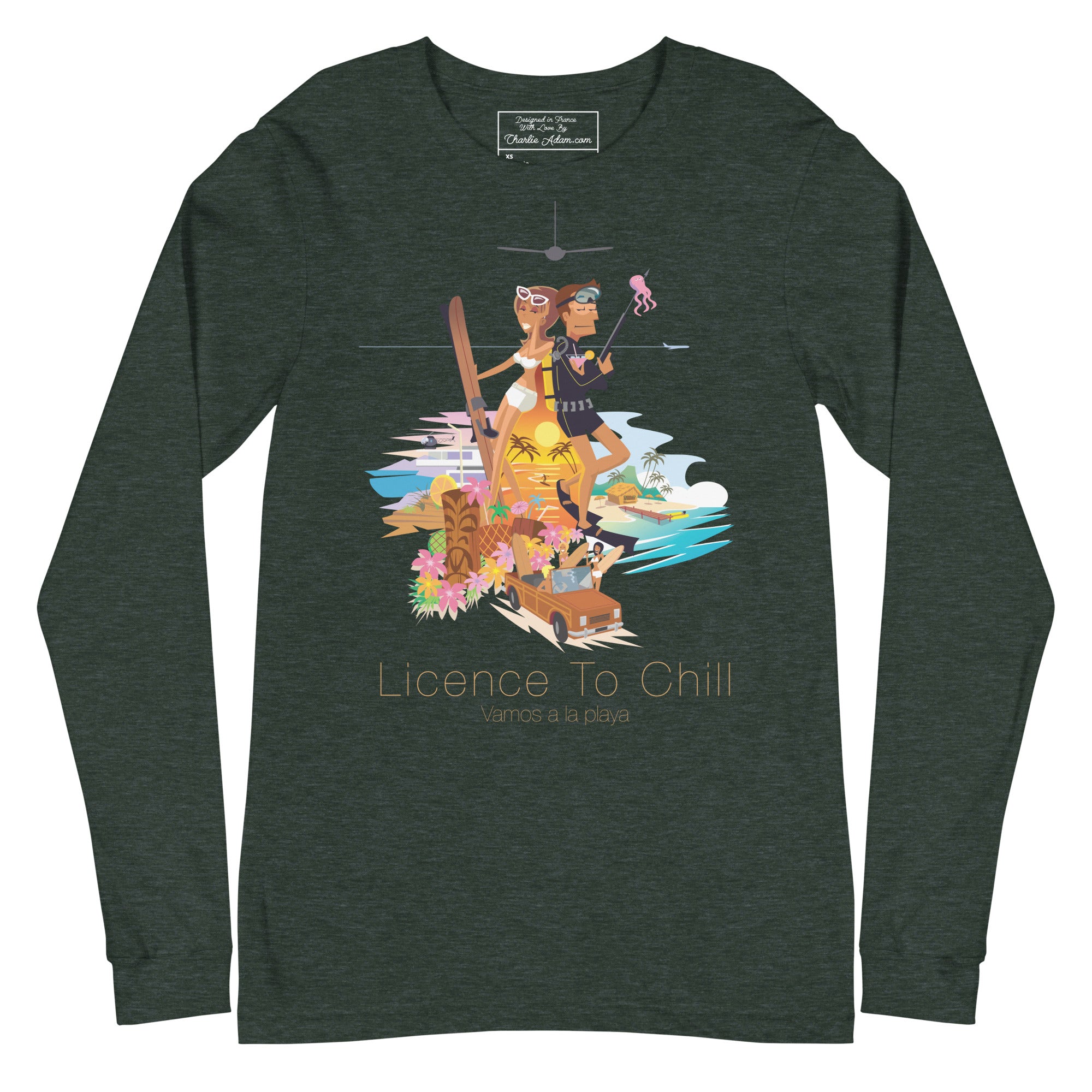 Unisex Long Sleeve Tee License to Chill Vamos a la Playa on heather colors