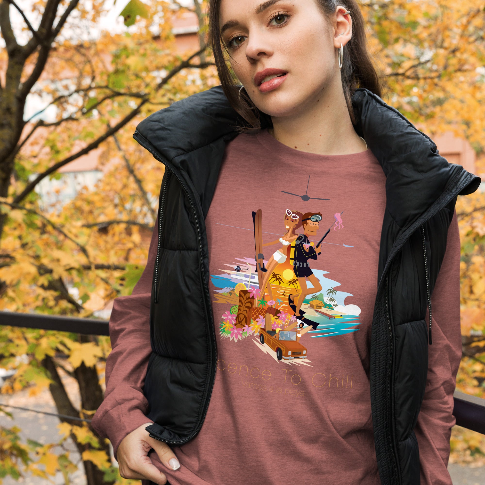 Unisex Long Sleeve Tee License to Chill Vamos a la Playa on heather colors