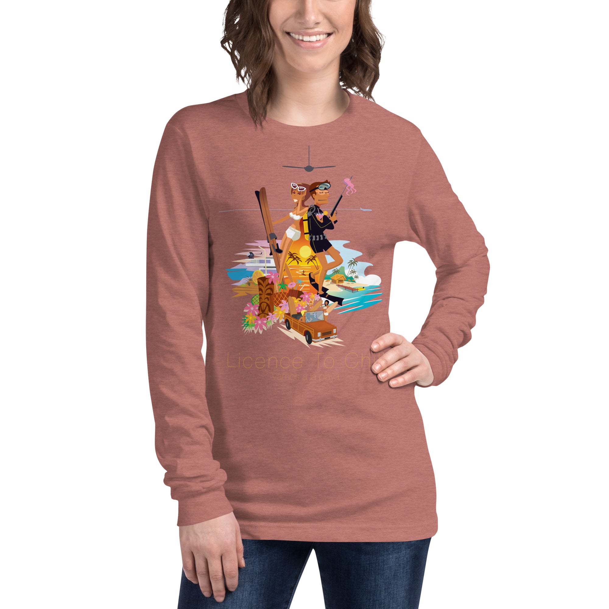 Unisex Long Sleeve Tee License to Chill Vamos a la Playa on heather colors