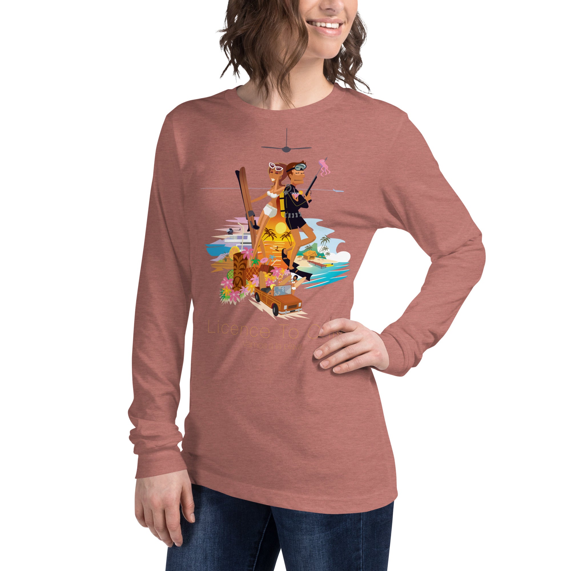 Unisex Long Sleeve Tee License to Chill Vamos a la Playa on heather colors