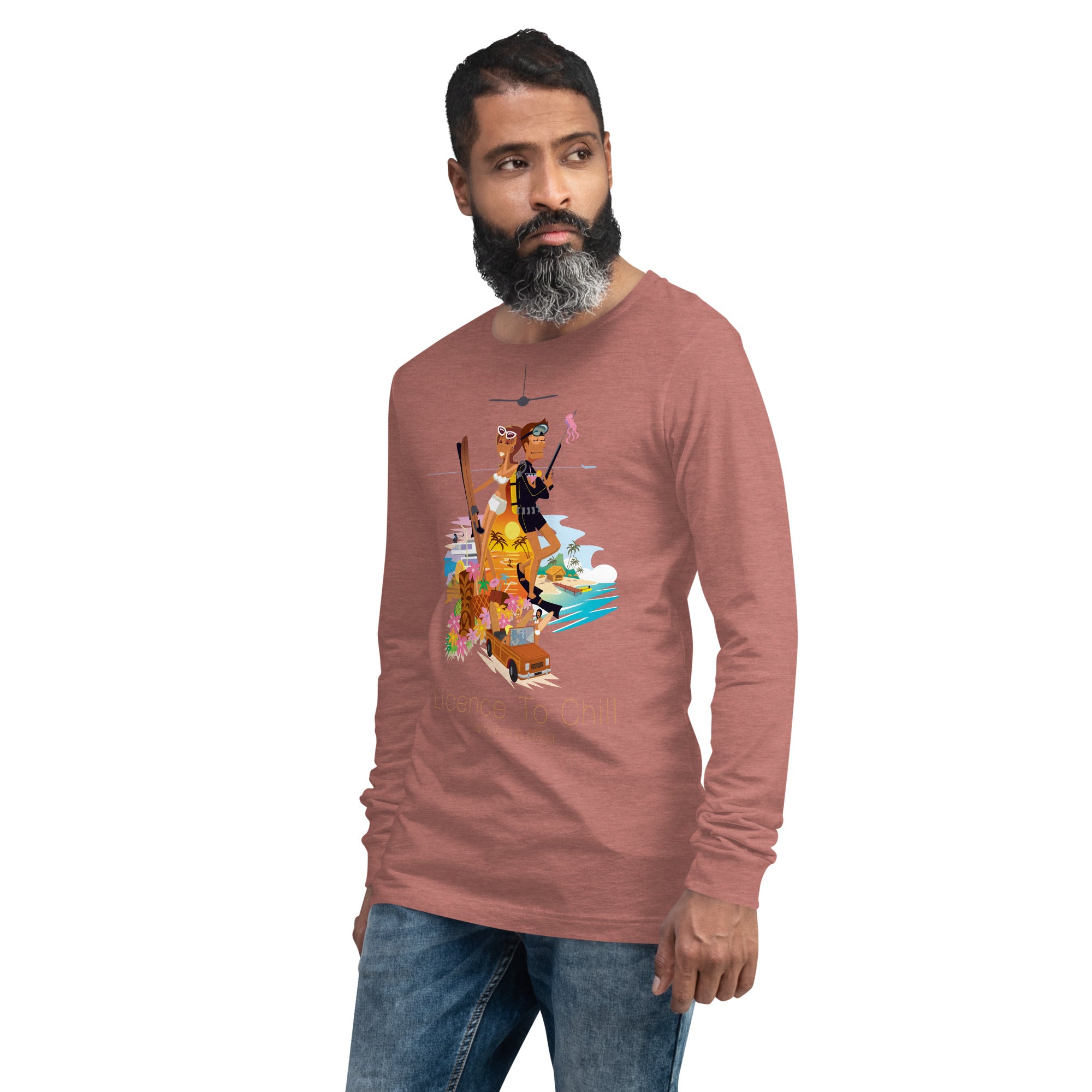 Unisex Long Sleeve Tee License to Chill Vamos a la Playa on heather colors