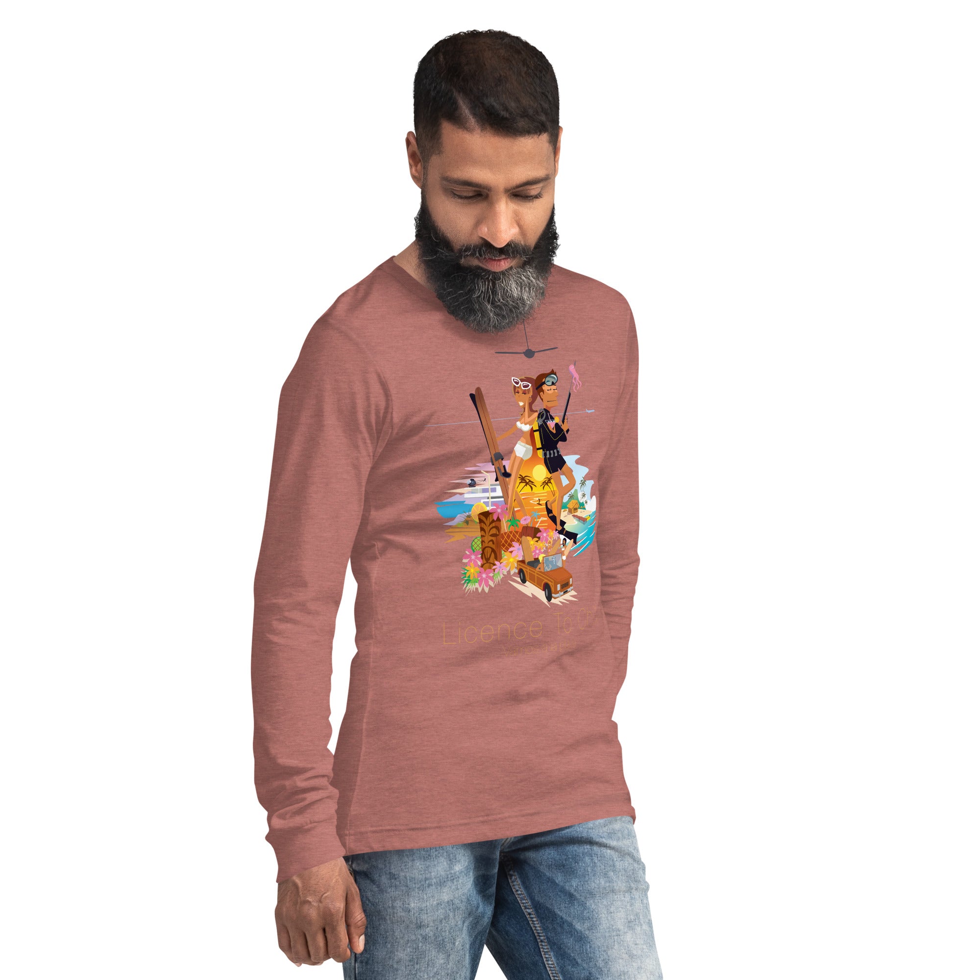 Unisex Long Sleeve Tee License to Chill Vamos a la Playa on heather colors
