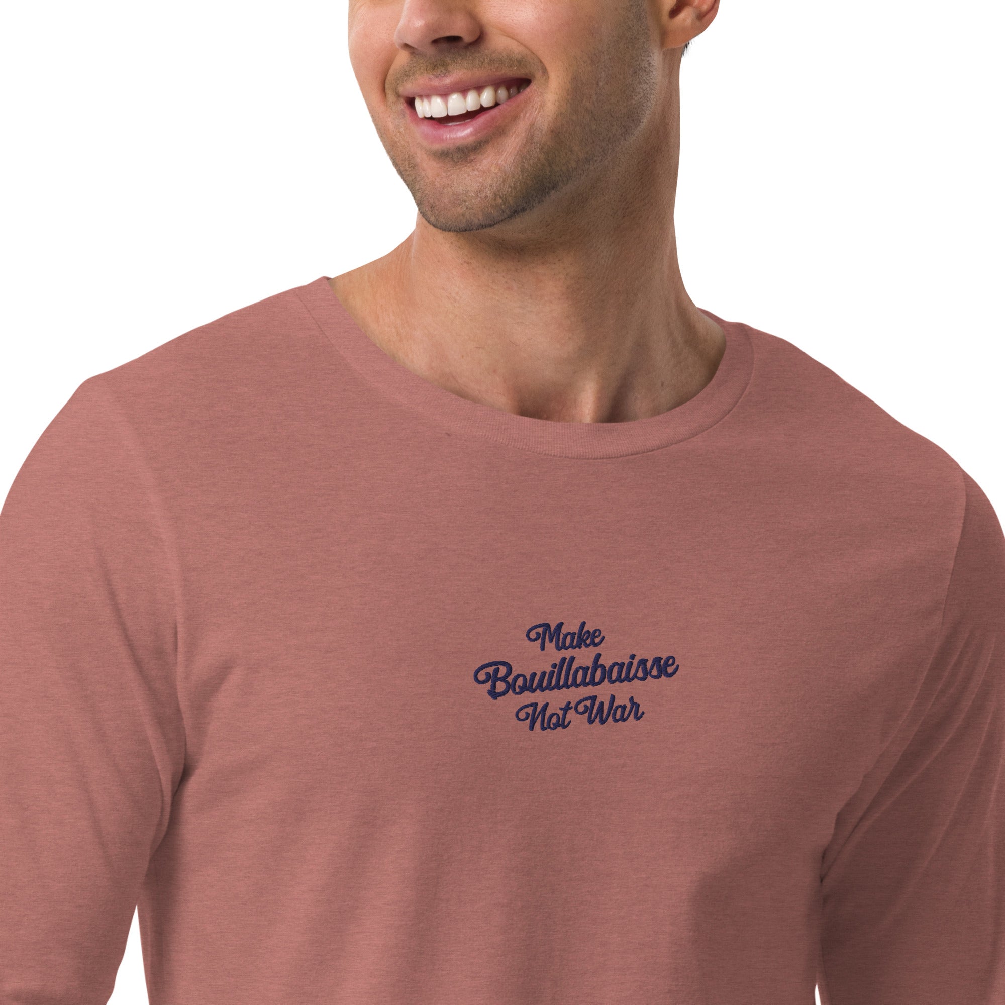 T-shirt unisexe à manches longues Make Bouillabaisse Not War brodé navy