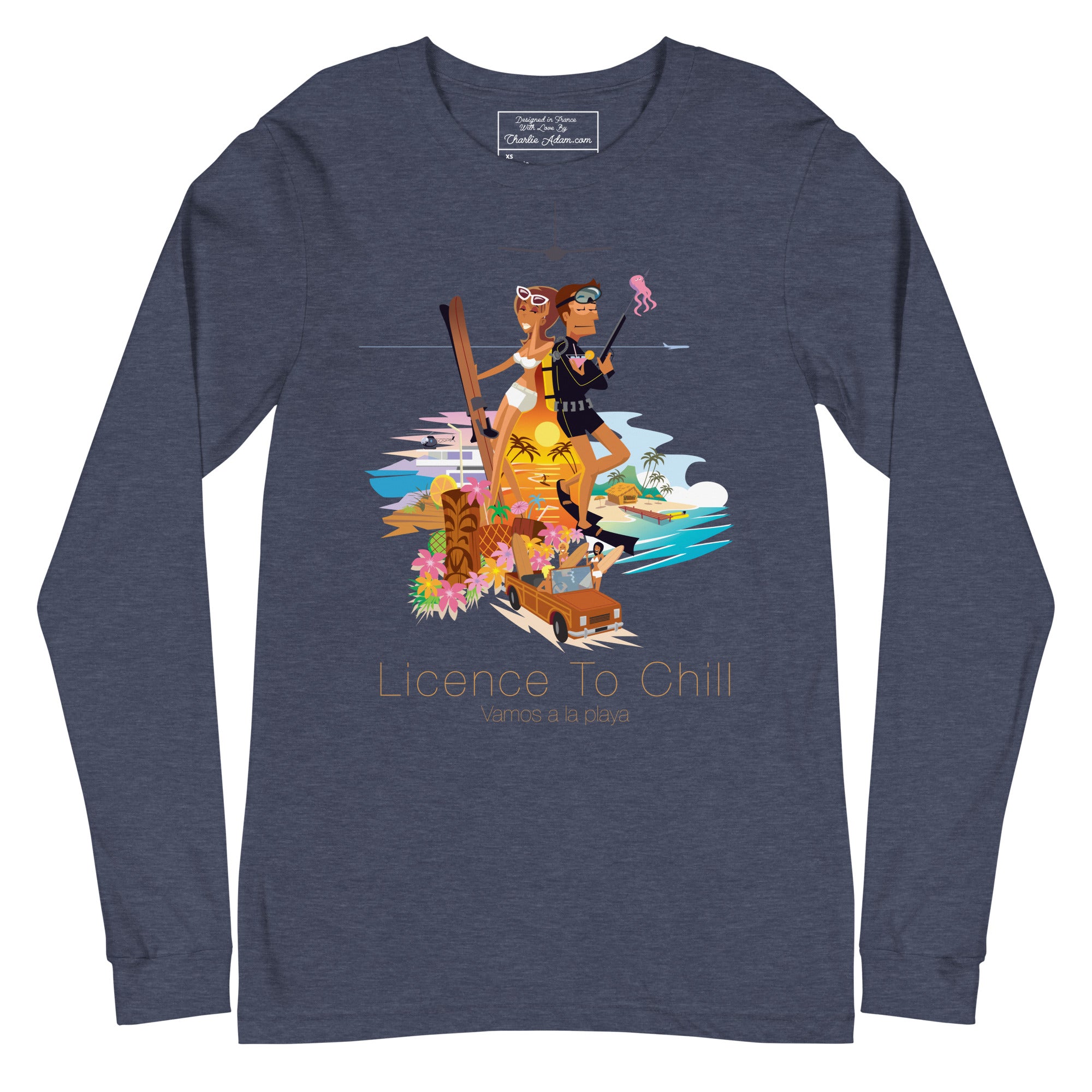 Unisex Long Sleeve Tee License to Chill Vamos a la Playa on heather colors
