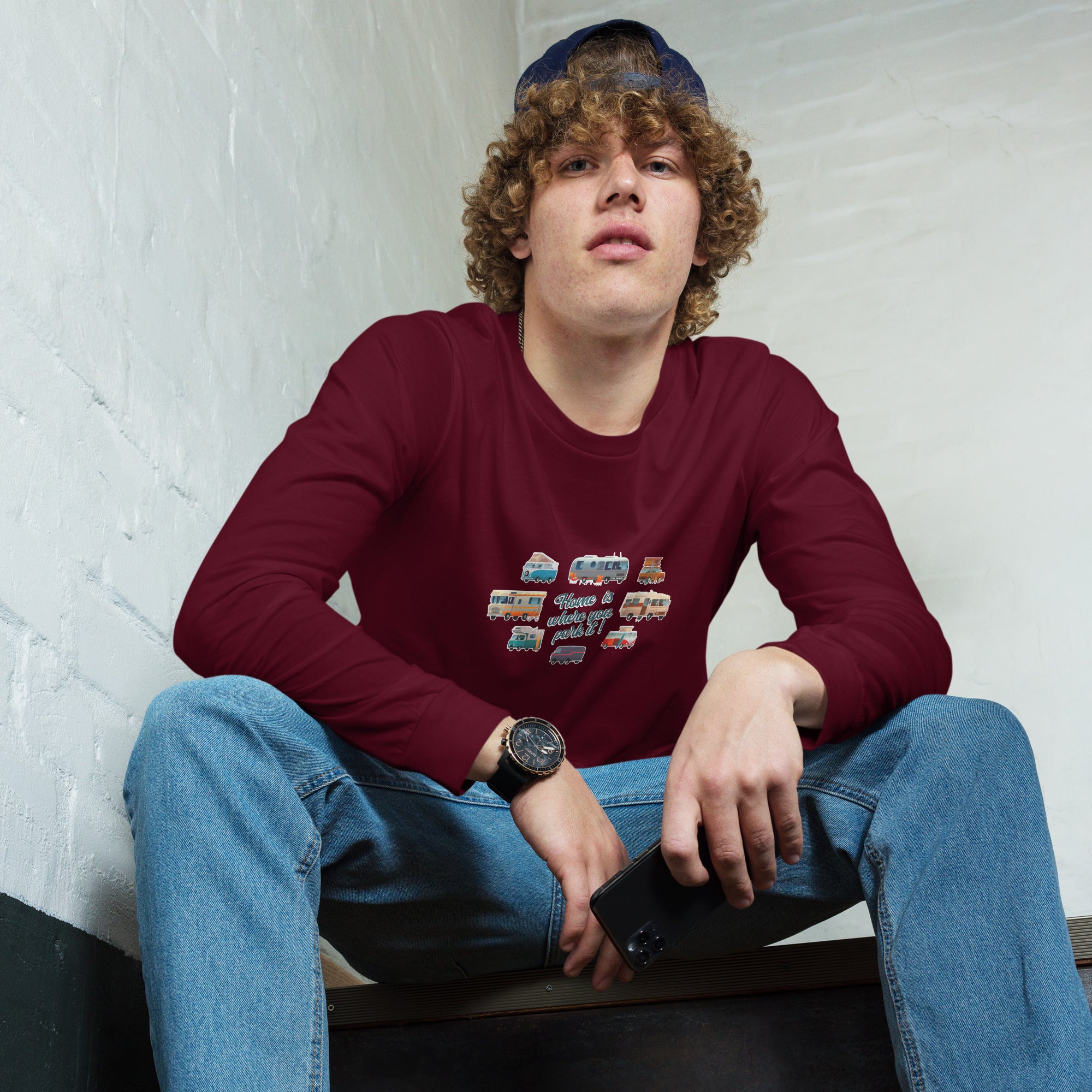 T-shirt unisexe à manches longues Square Vintage Campers