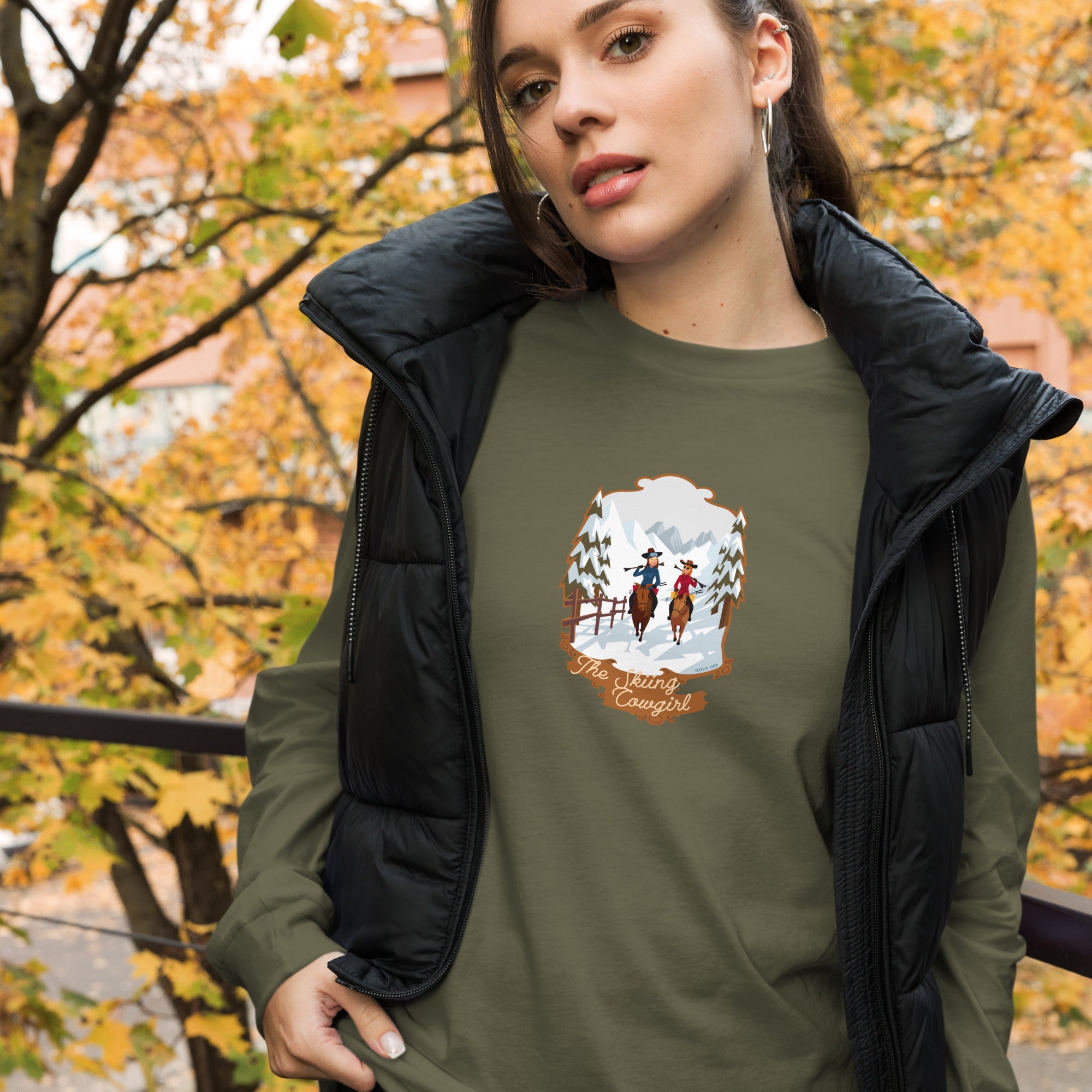 T-shirt unisexe à manches longues The Skiing Cowgirl