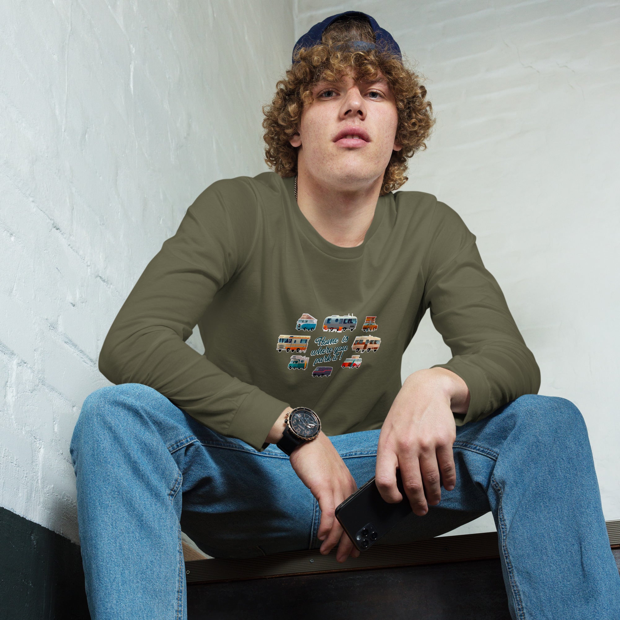 T-shirt unisexe à manches longues Square Vintage Campers