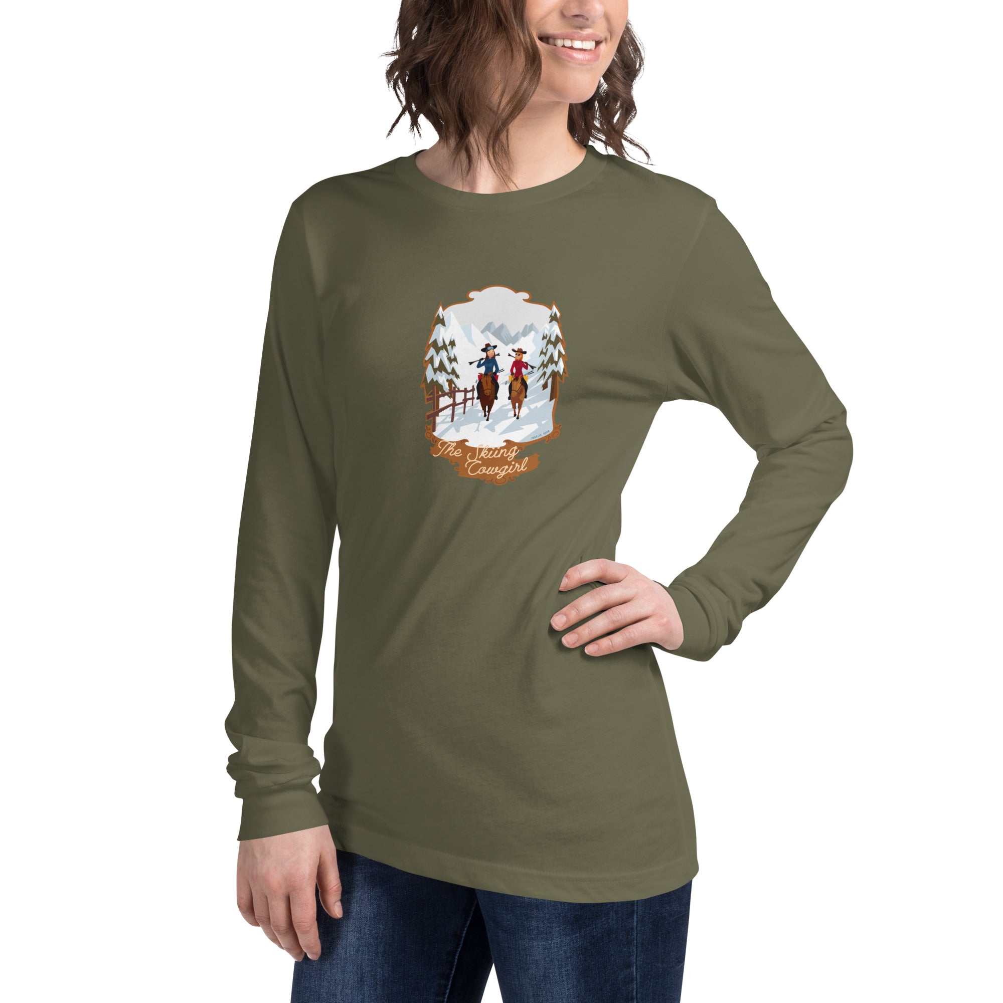 T-shirt unisexe à manches longues The Skiing Cowgirl