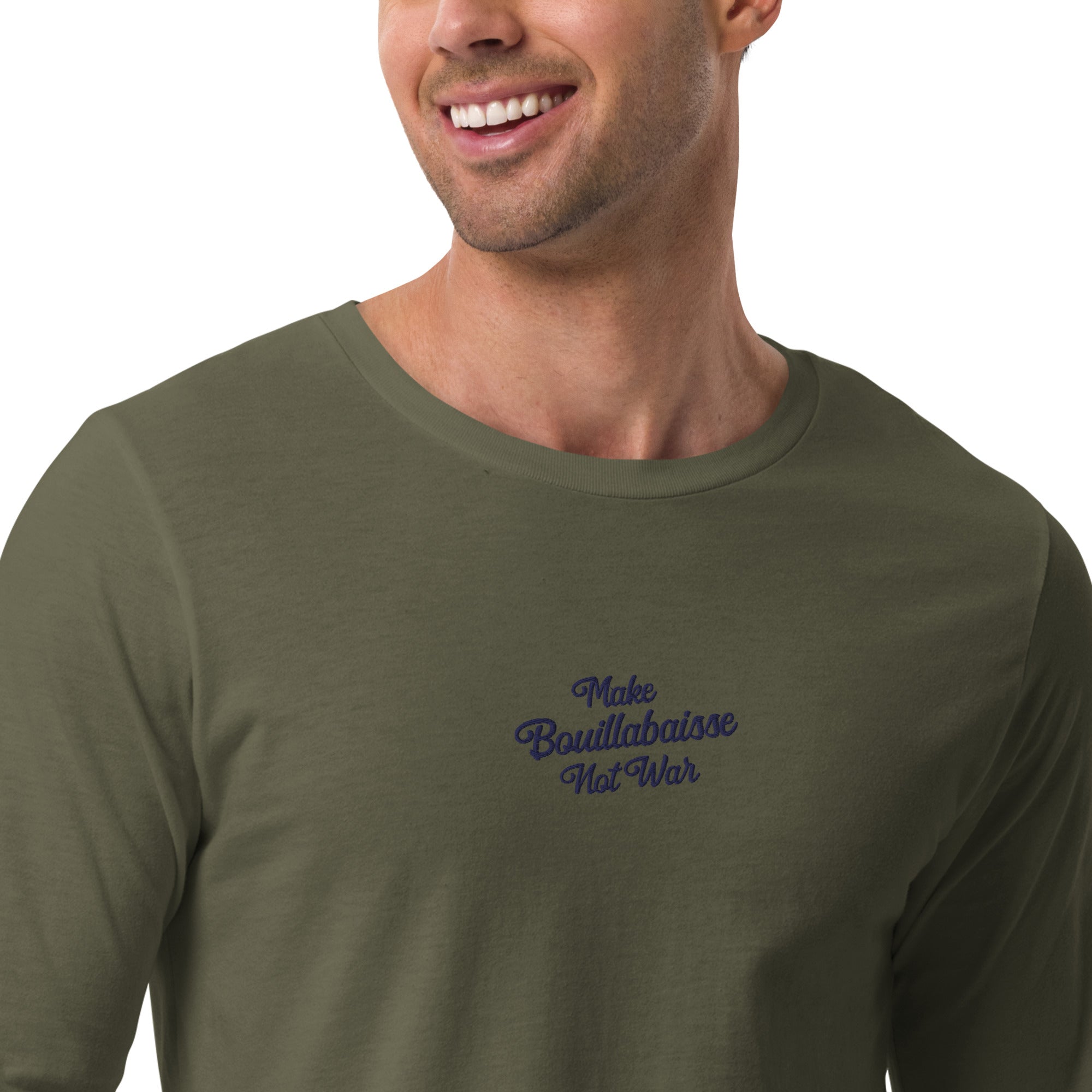 T-shirt unisexe à manches longues Make Bouillabaisse Not War brodé navy