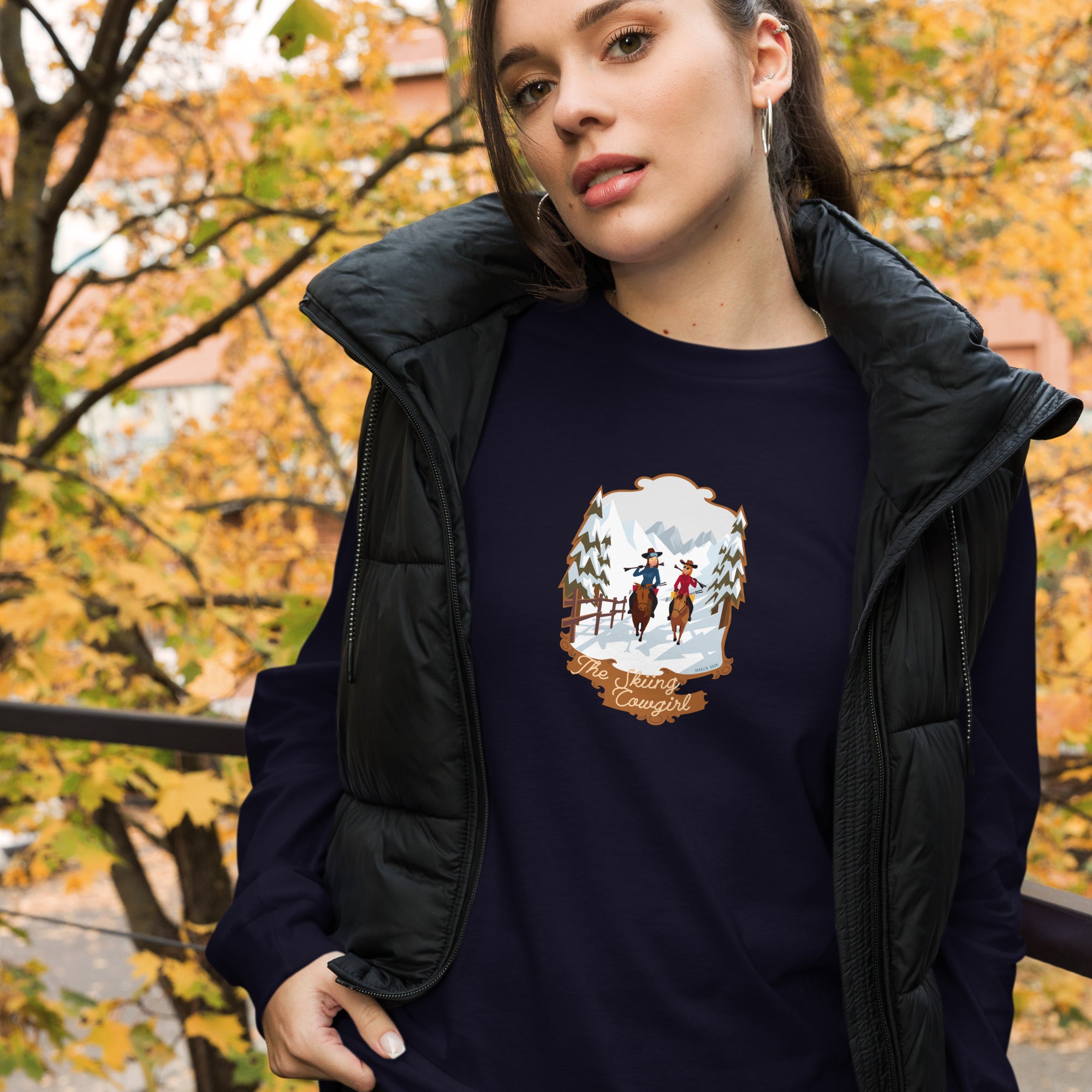 T-shirt unisexe à manches longues The Skiing Cowgirl