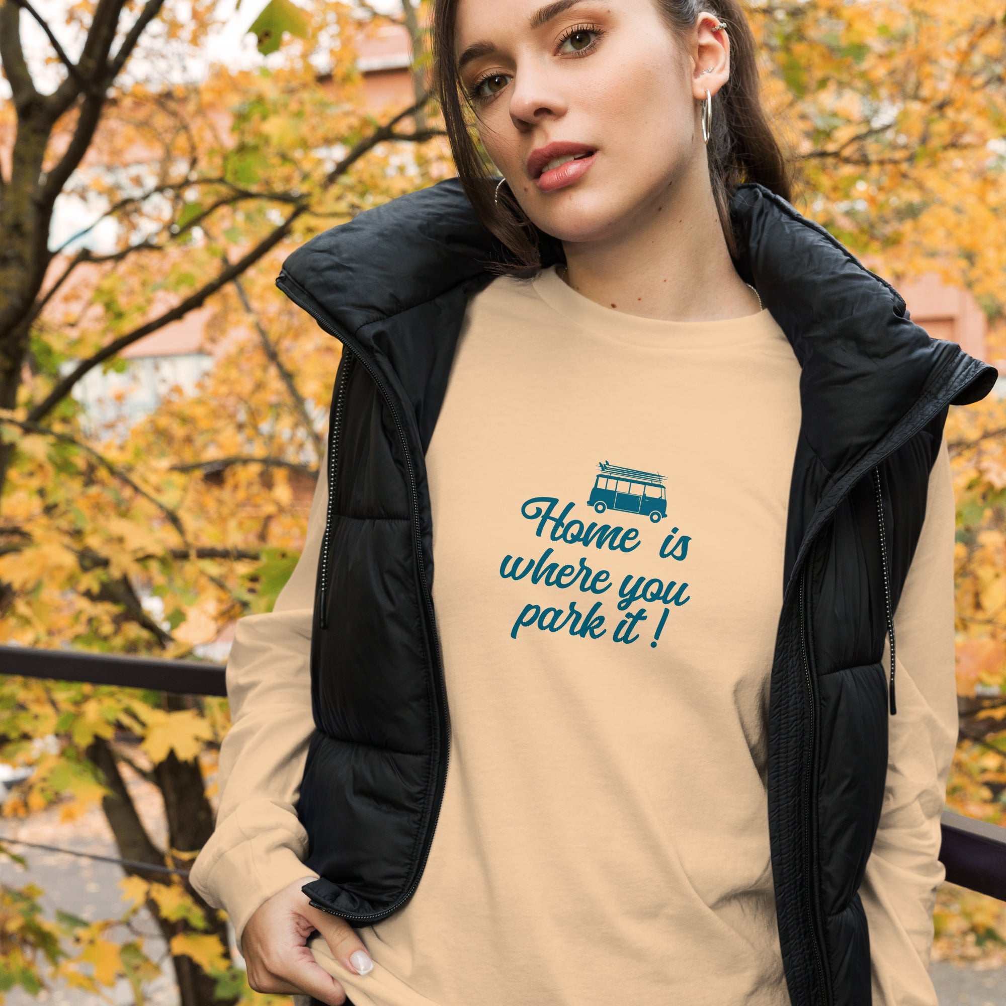 T-shirt unisexe à manches longues Blue Surf Combi Home is where you park it