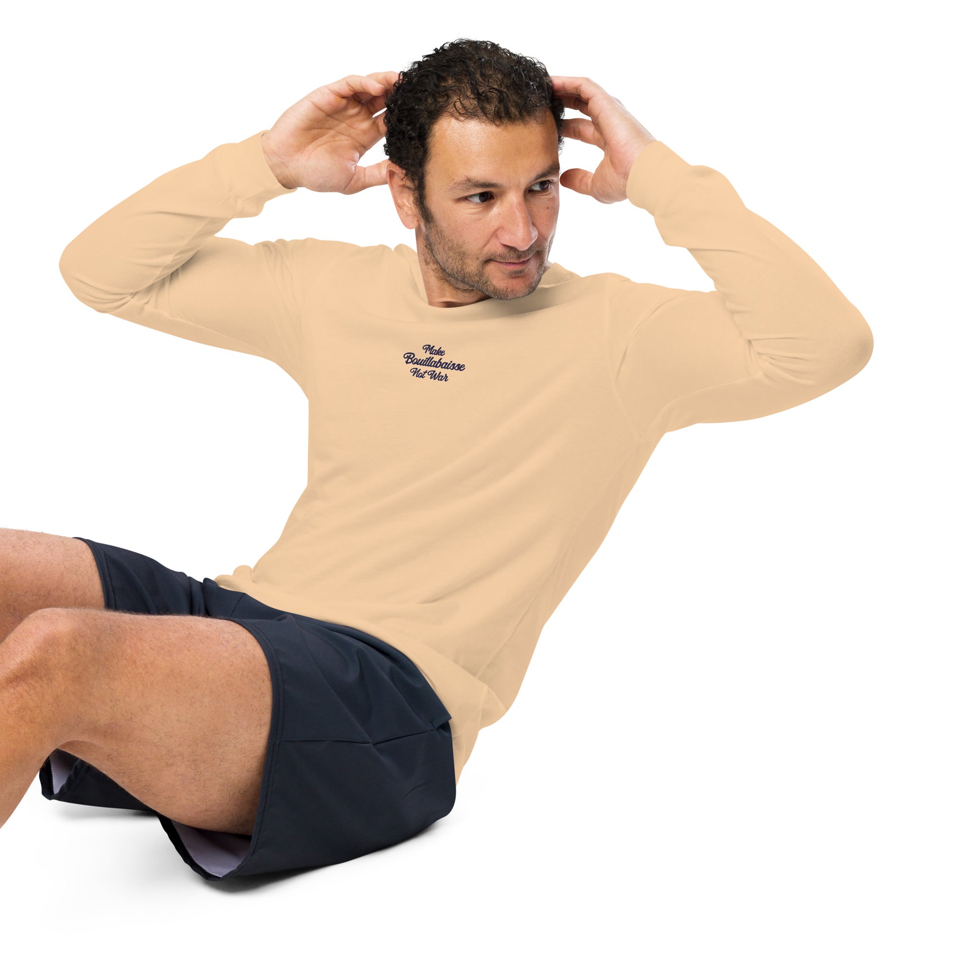 T-shirt unisexe à manches longues Make Bouillabaisse Not War brodé navy