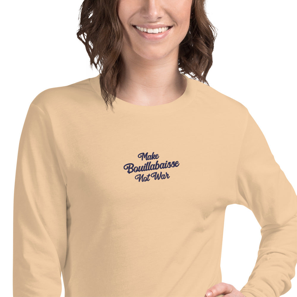 T-shirt unisexe à manches longues Make Bouillabaisse Not War brodé navy