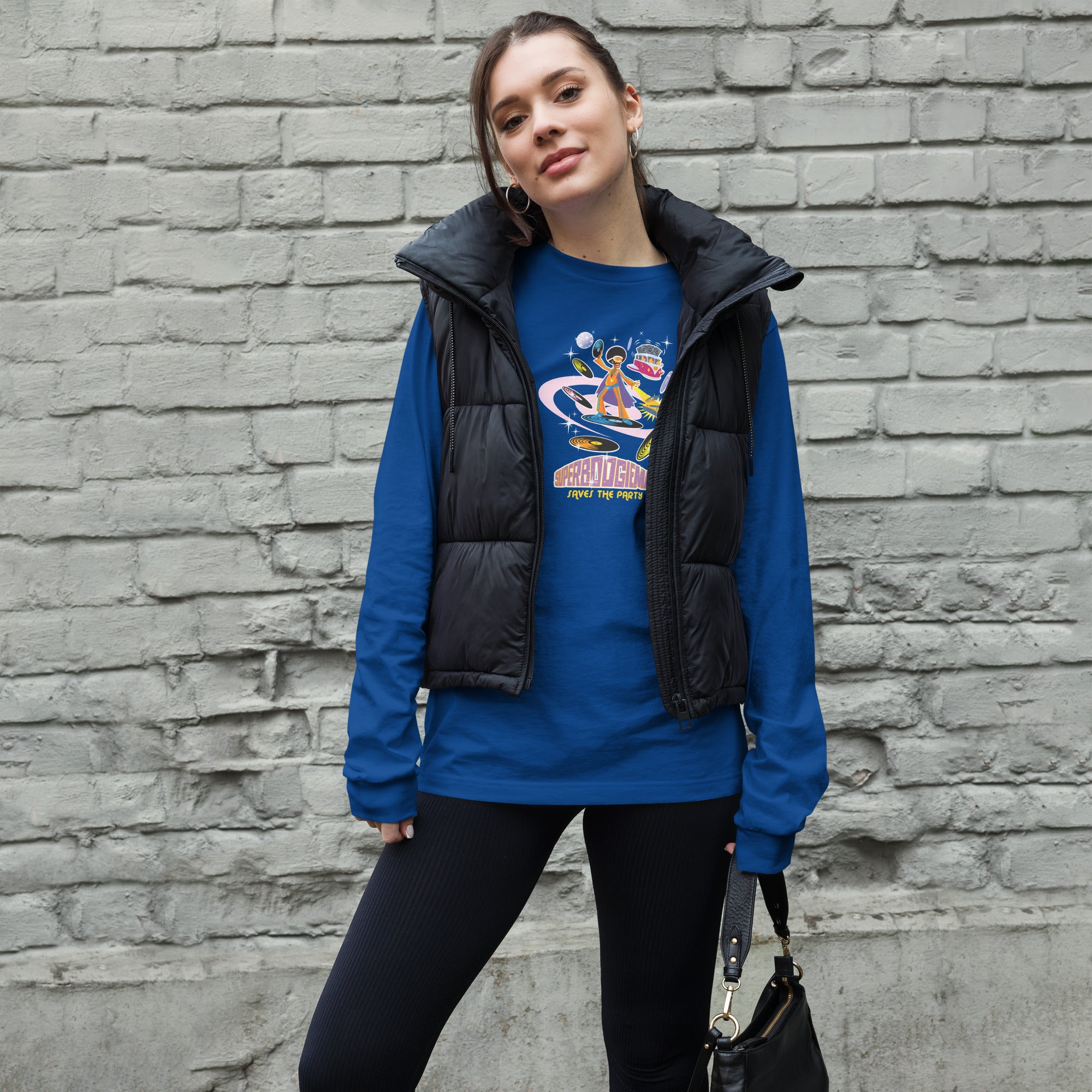 Unisex Long Sleeve Tee Superboogieman Saves the Party (front & back)
