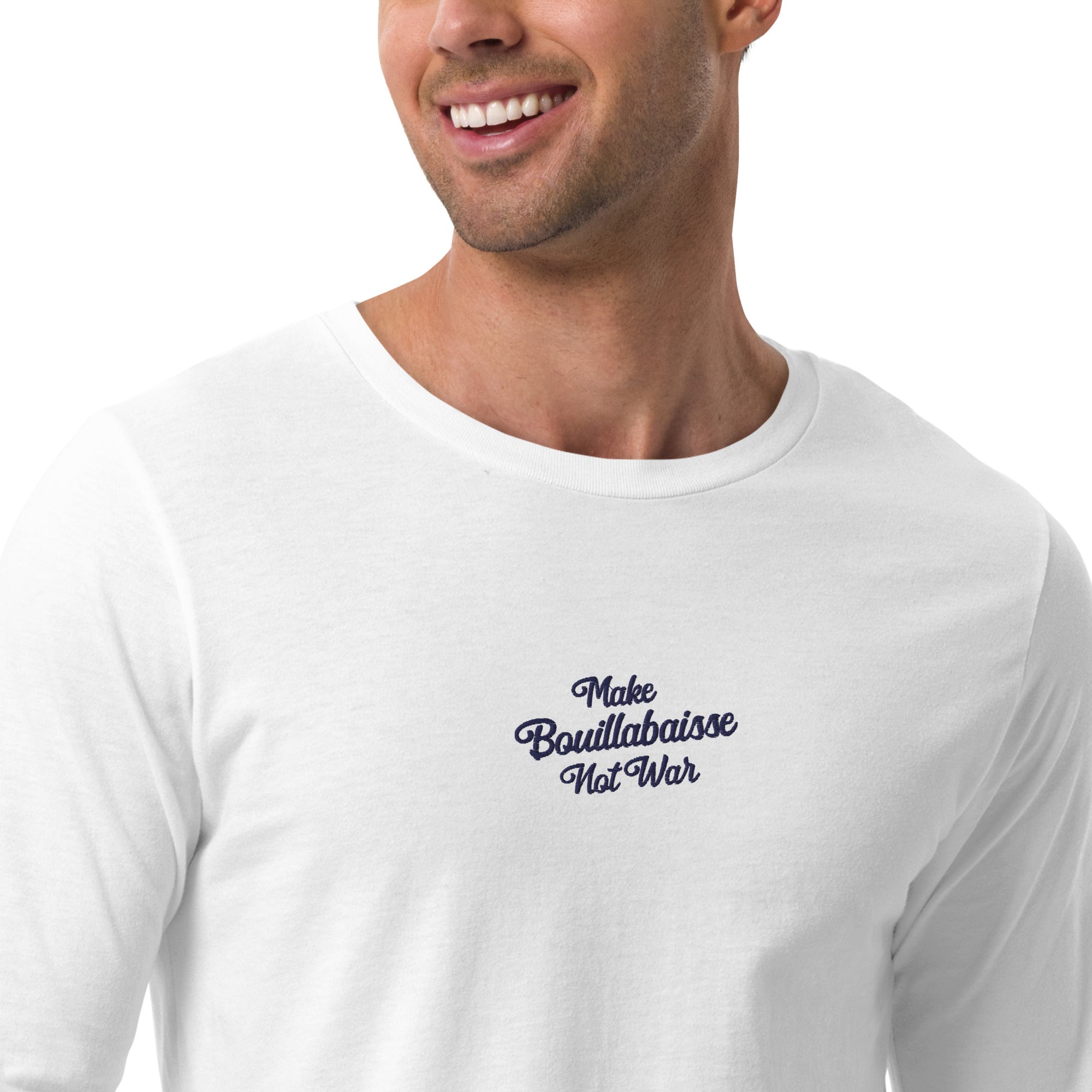 T-shirt unisexe à manches longues Make Bouillabaisse Not War brodé navy