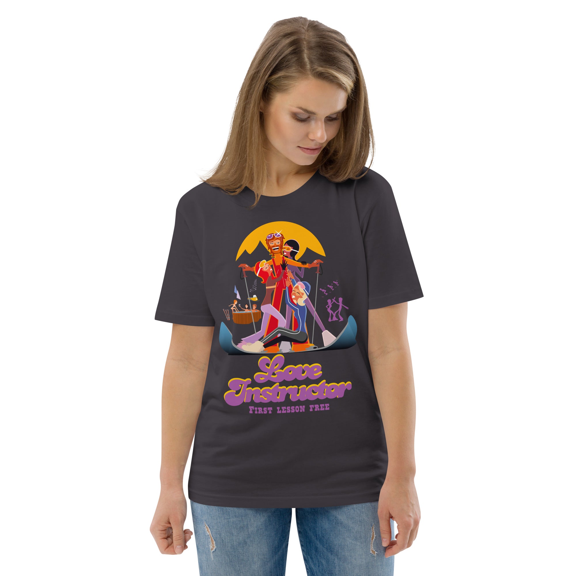 T-shirt unisexe en coton biologique Love instructor First lesson free sur couleurs foncées