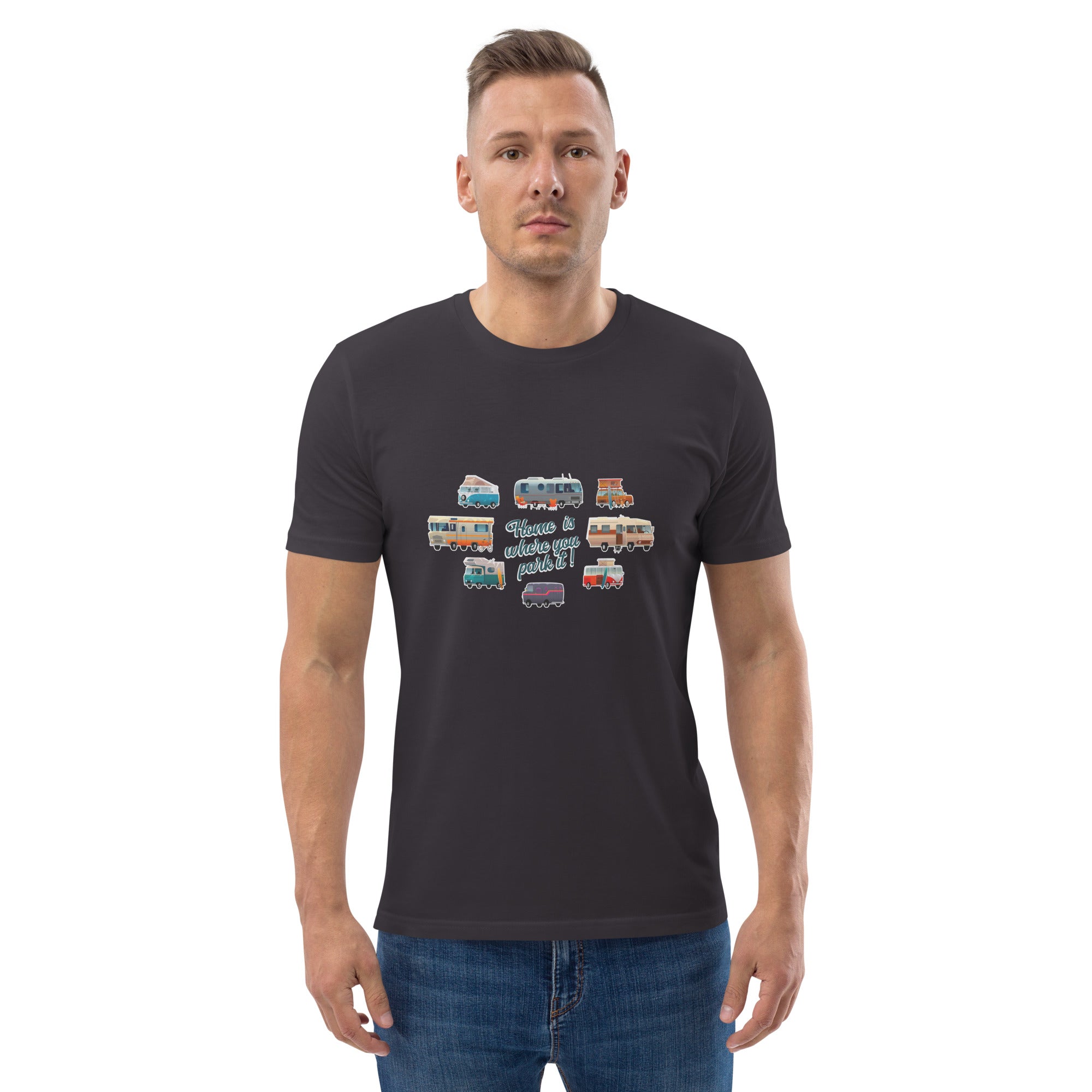 T-shirt unisexe en coton biologique Square Vintage Campers sur couleurs foncées