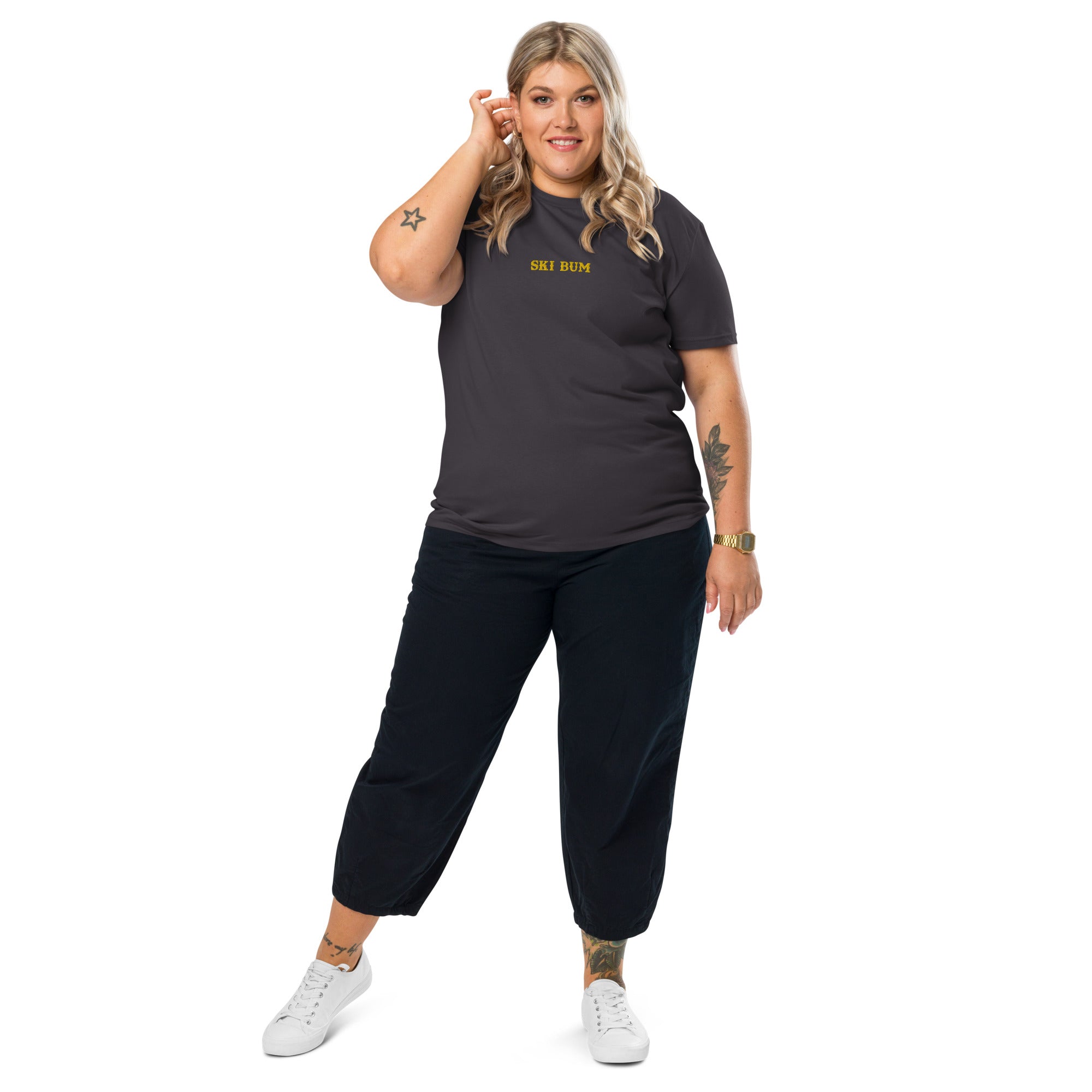 Unisex organic cotton t-shirt Ski Bum embroidered pattern