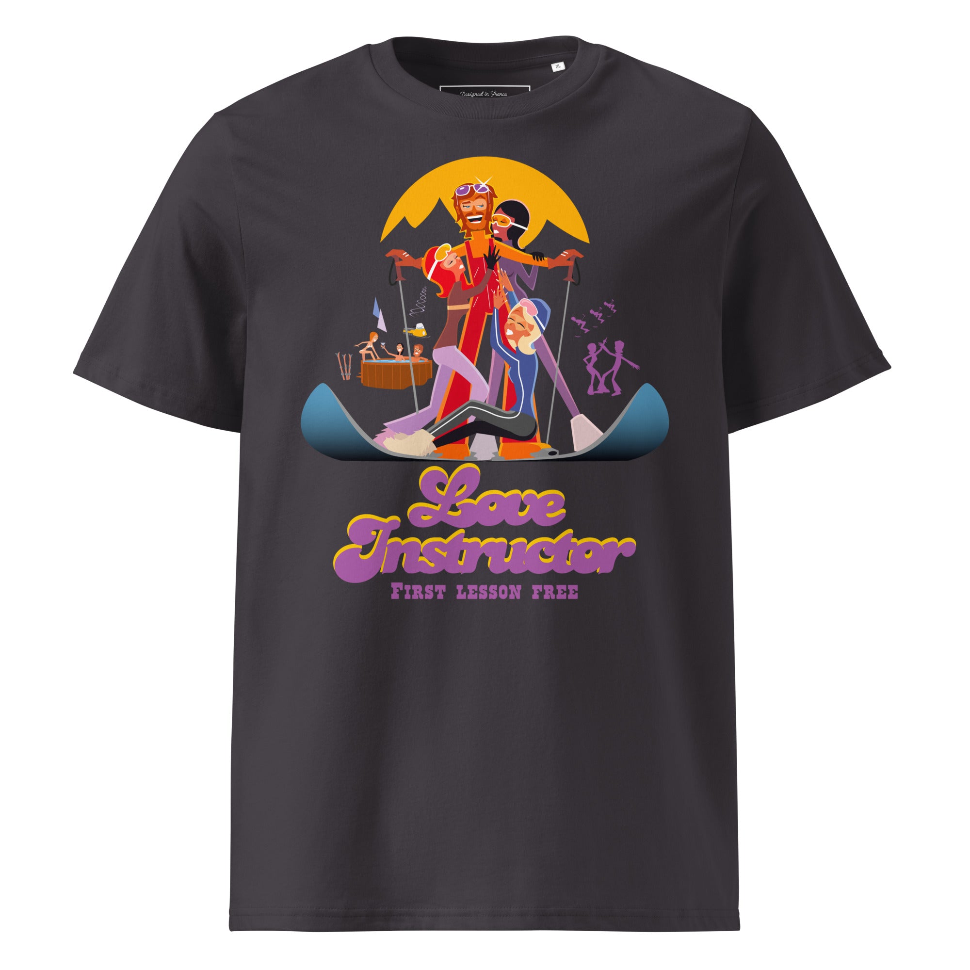 T-shirt unisexe en coton biologique Love instructor First lesson free sur couleurs foncées