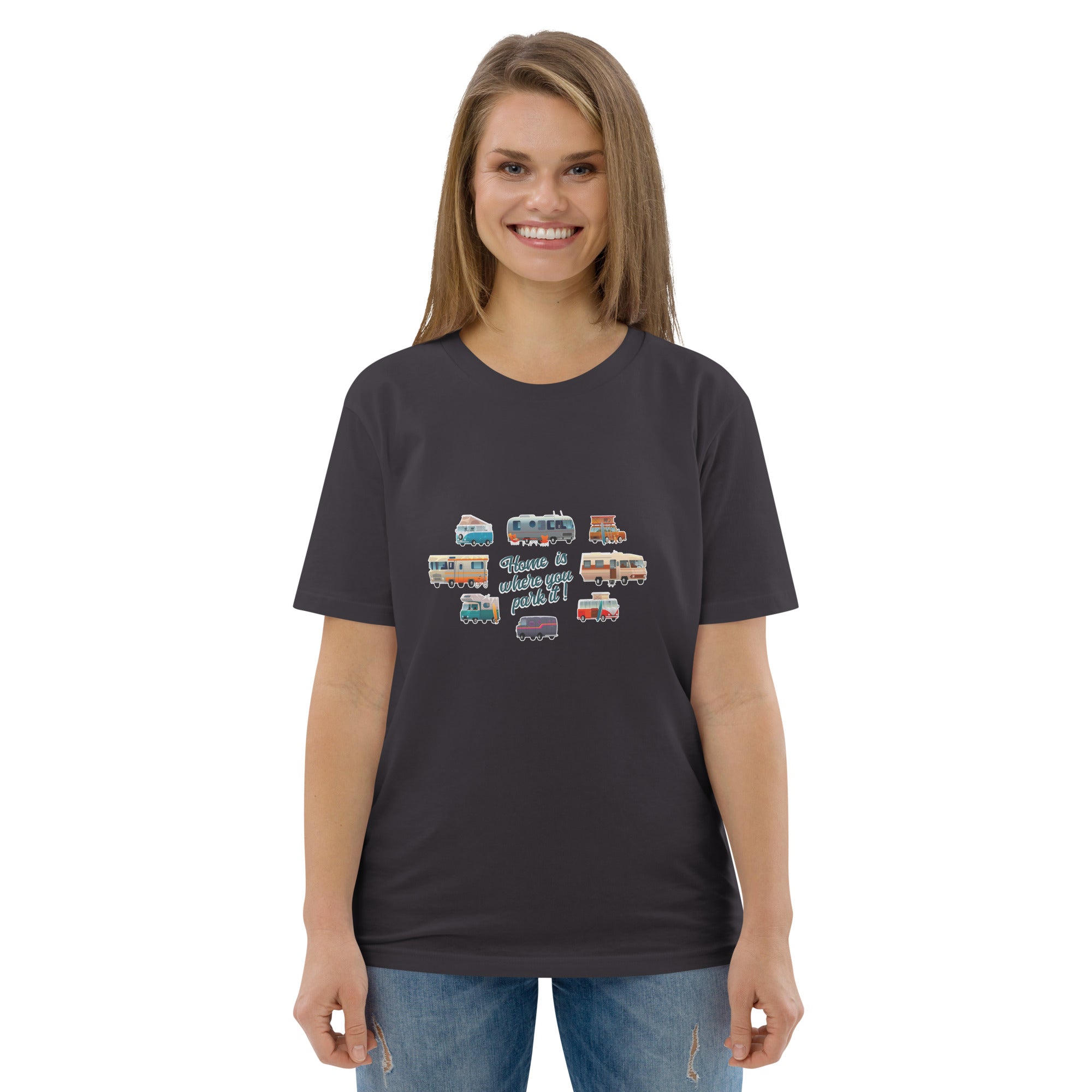 T-shirt unisexe en coton biologique Square Vintage Campers sur couleurs foncées