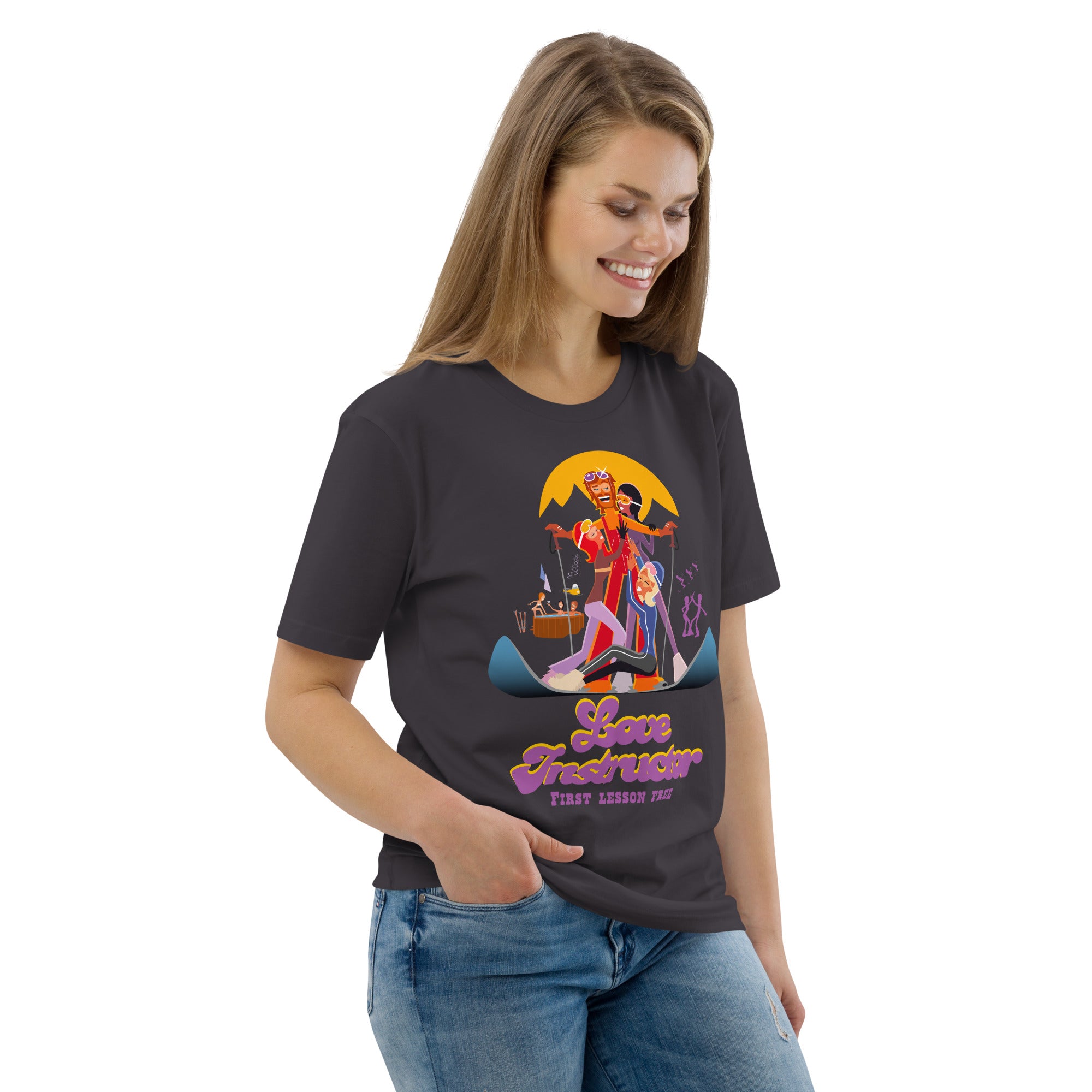 T-shirt unisexe en coton biologique Love instructor First lesson free sur couleurs foncées