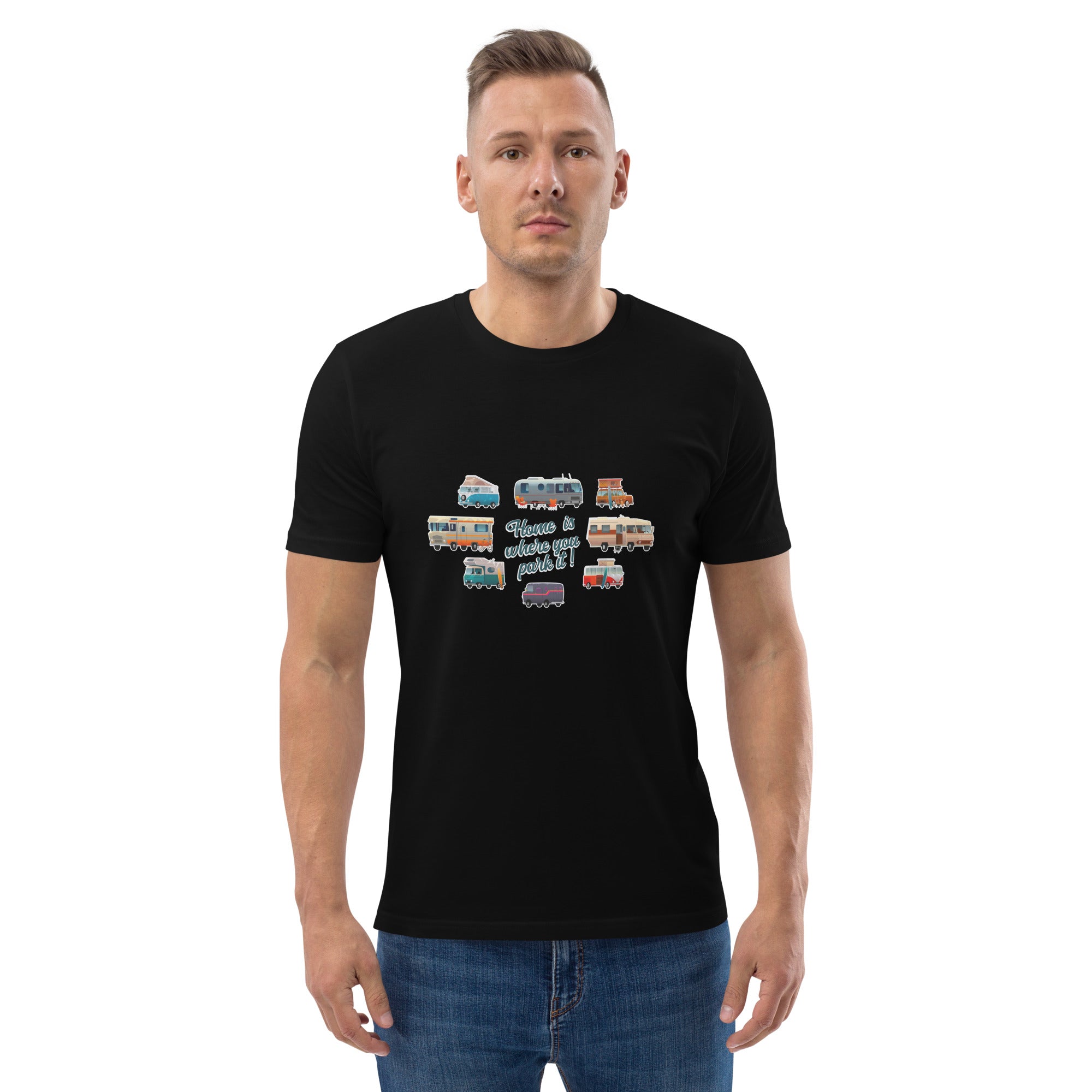 T-shirt unisexe en coton biologique Square Vintage Campers sur couleurs foncées