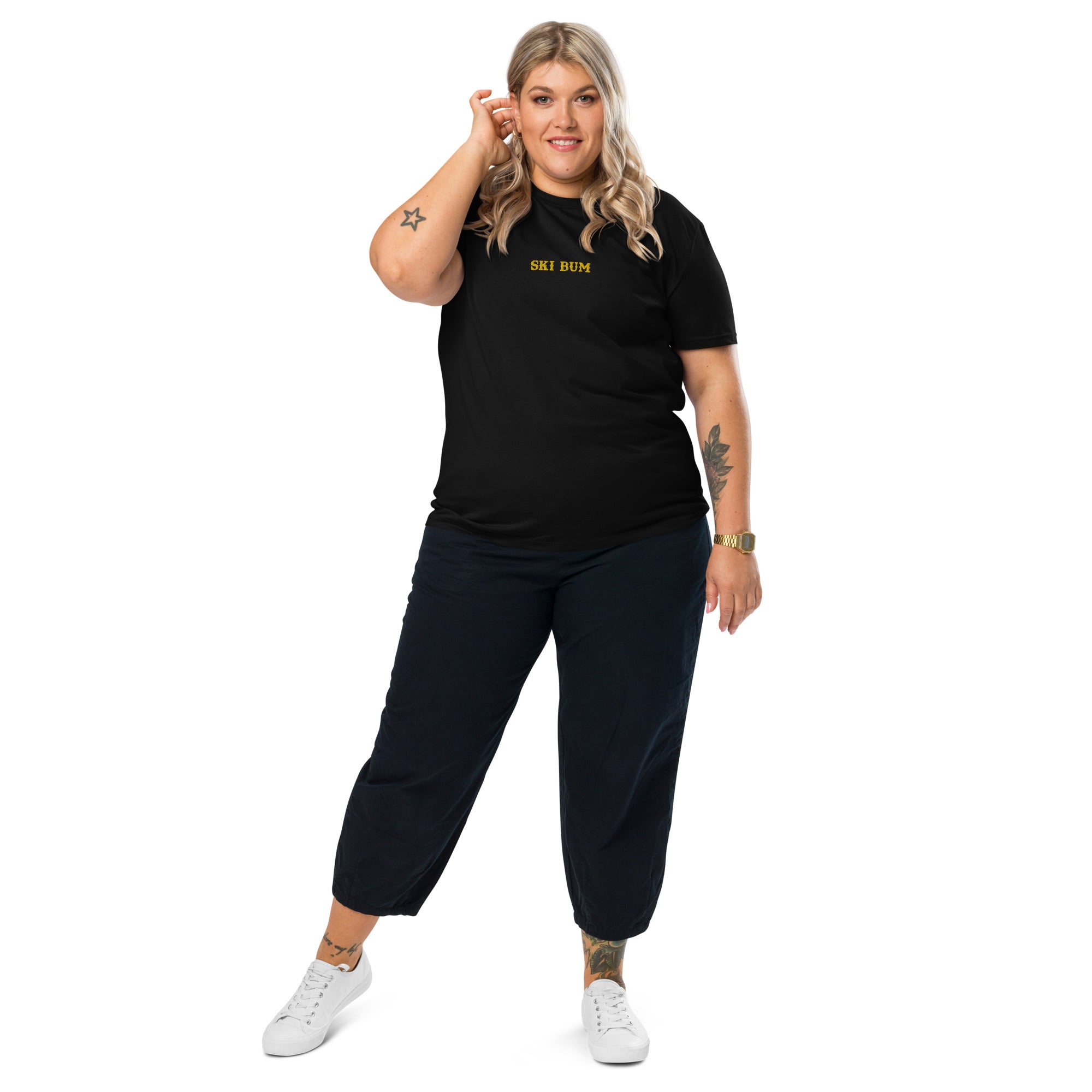 Unisex organic cotton t-shirt Ski Bum embroidered pattern