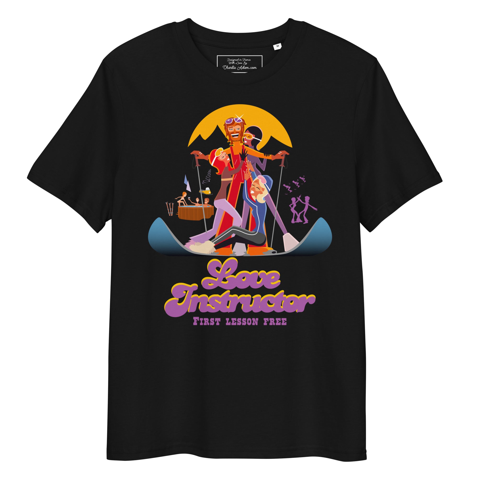 T-shirt unisexe en coton biologique Love instructor First lesson free sur couleurs foncées