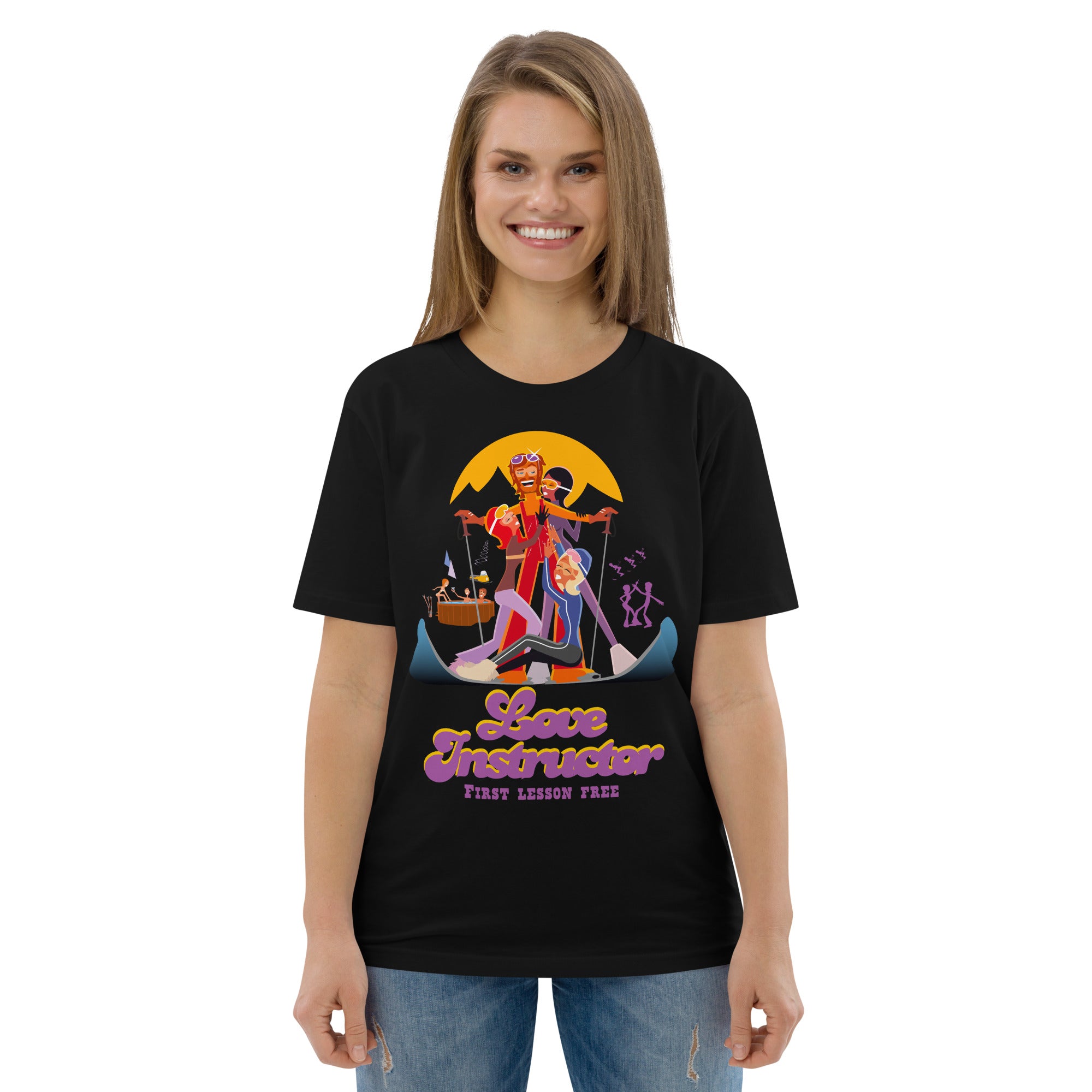 T-shirt unisexe en coton biologique Love instructor First lesson free sur couleurs foncées