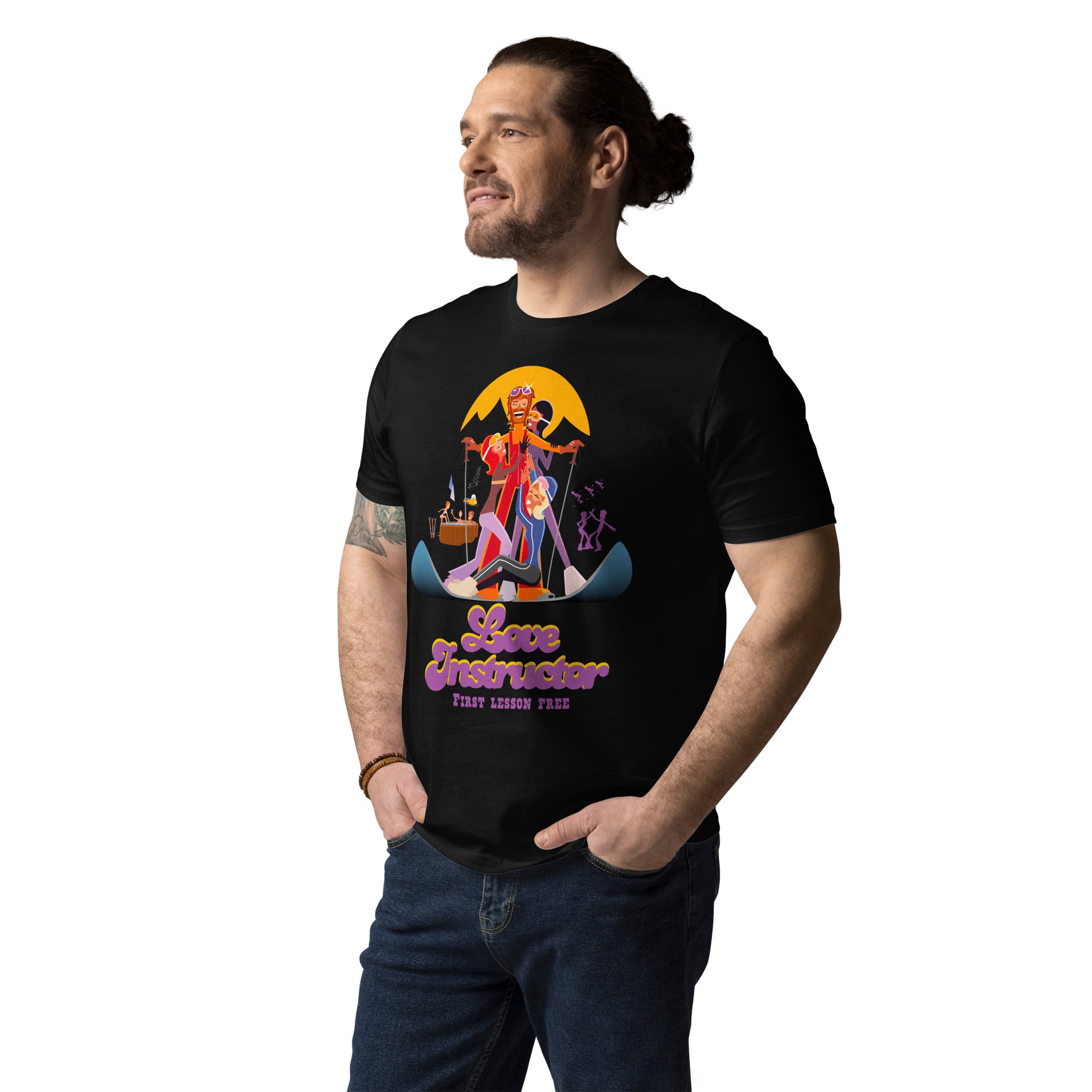 T-shirt unisexe en coton biologique Love instructor First lesson free sur couleurs foncées