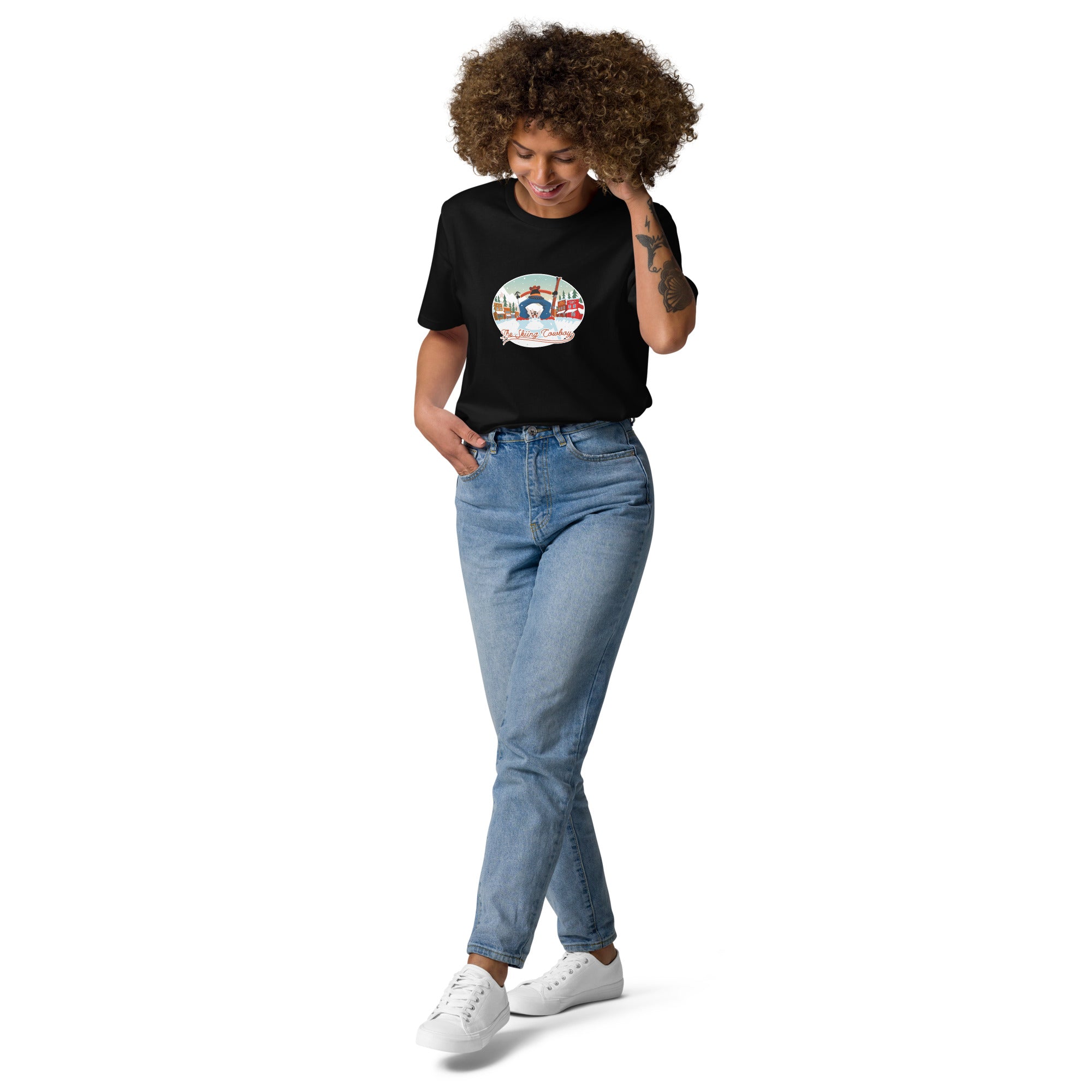 T-shirt unisexe en coton biologique Ski Fight at OK Corral sur couleurs foncées